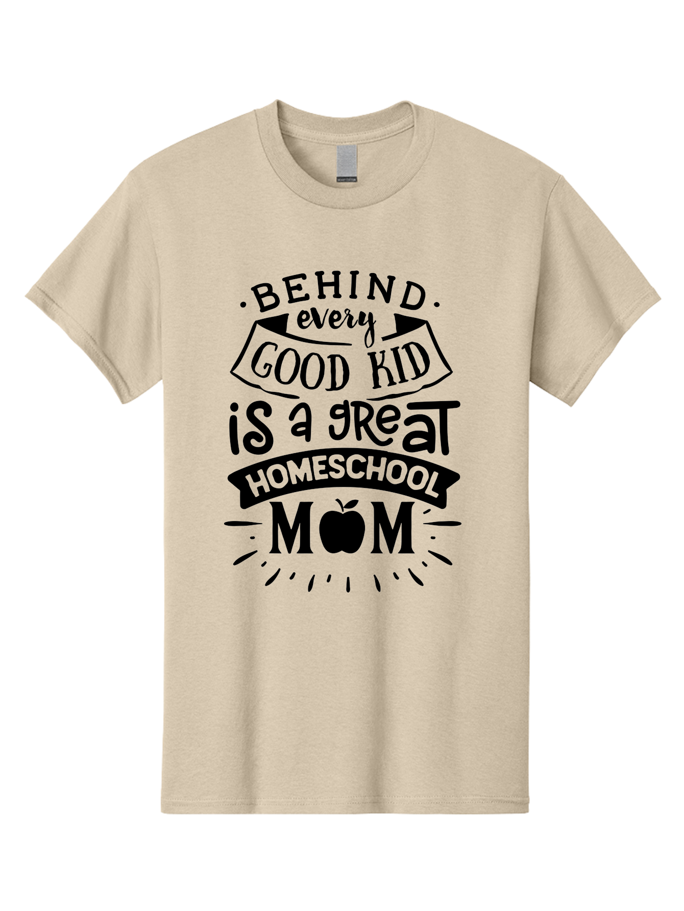 Behind-Every-Good-Kid Men'S Graphic Tee, 100% Cotton, Comfortable Casual Summer Wear, Machine Washable, Homeschool Mom Appreciation, Proud Homeschool Parent, Homeschooling Inspiration, Supportive Mom Quote, Apple Symbol Education Aab319