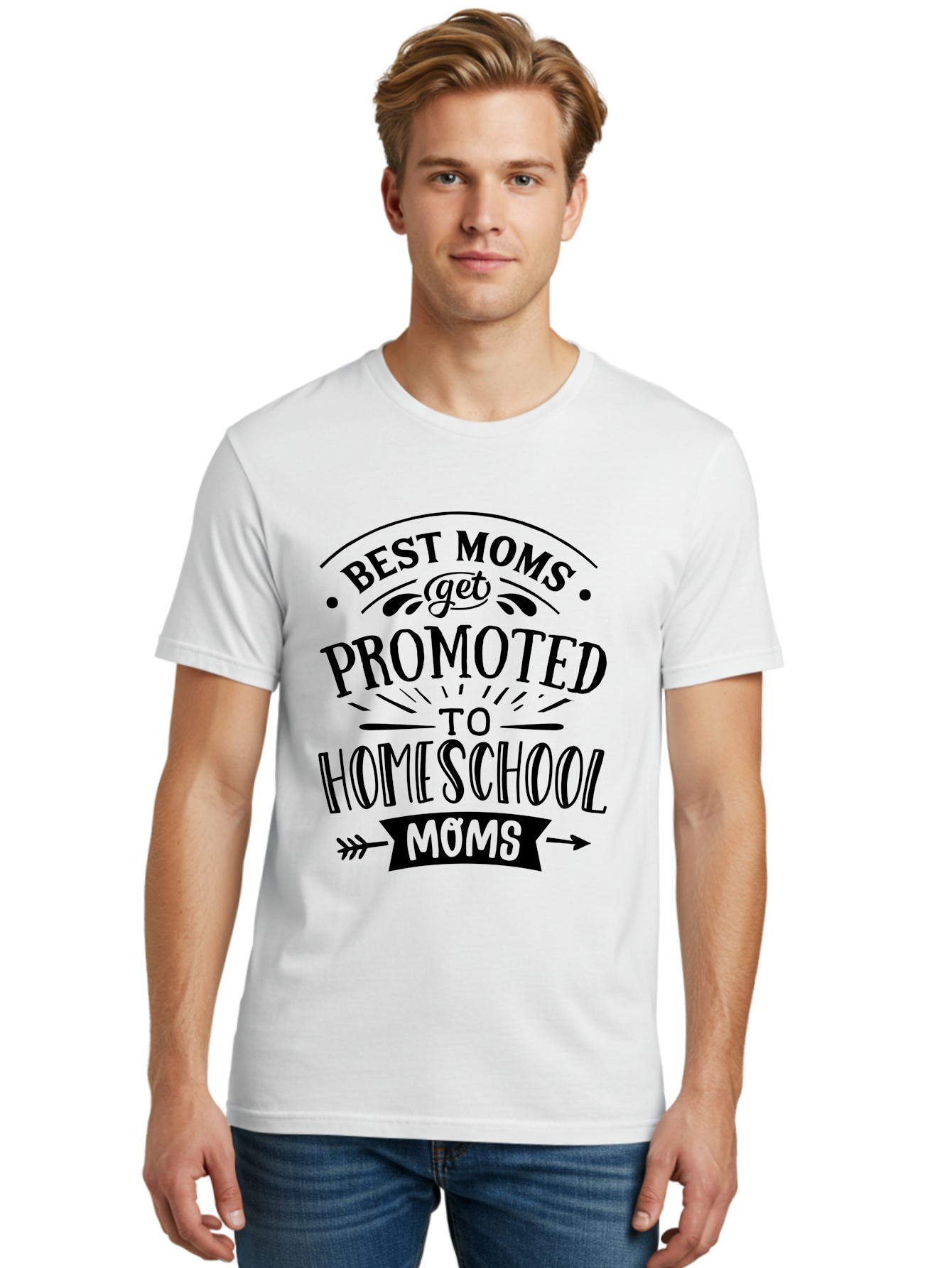 Best-Moms-Get-Promoted-To-Homeschool-Moms-1 Men'S Graphic Tee, 100% Cotton, Comfortable Casual Summer Wear, Machine Washable, Homeschool Mom, Best Mom, Parenting Humor, Educational Mom, Homeschooling Mom, Mother'S Day Gift, Mom'S Promotion, Aab320