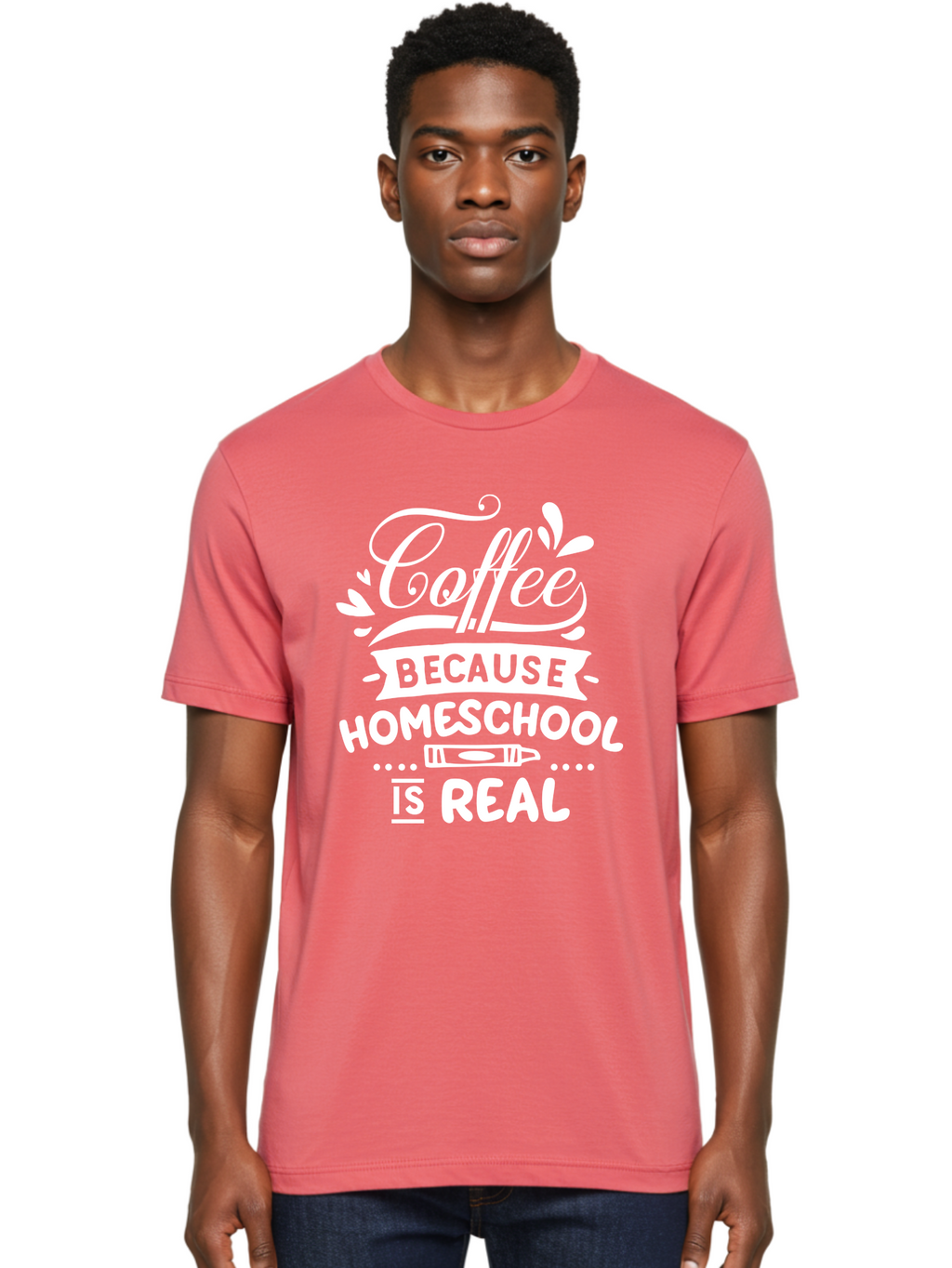 Coffee-Because-Homeschool-Is-Real-1 Men'S Graphic Tee, 100% Cotton, Comfortable Casual Summer Wear, Machine Washable, Homeschooling, Coffee Humor, Parenting Joke, Educational Quote, Teacher Humor, Coffee Lover, Homeschool Mom, Funny Saying Aab324
