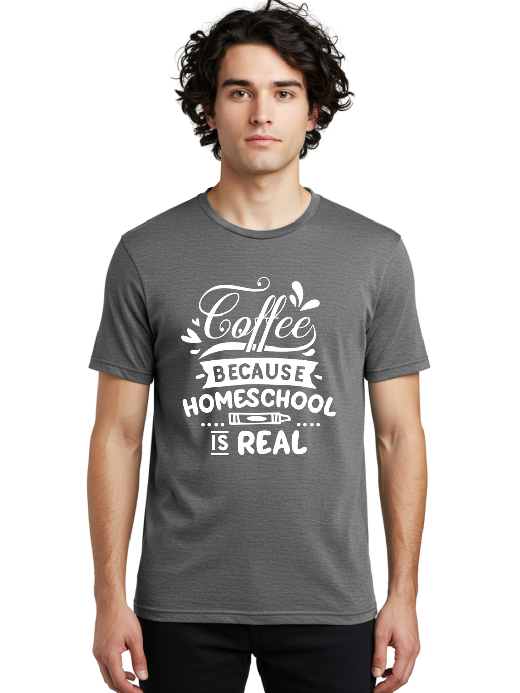 Coffee-Because-Homeschool-Is-Real-1 Men'S Graphic Tee, 100% Cotton, Comfortable Casual Summer Wear, Machine Washable, Homeschooling, Coffee Humor, Parenting Joke, Educational Quote, Teacher Humor, Coffee Lover, Homeschool Mom, Funny Saying Aab324