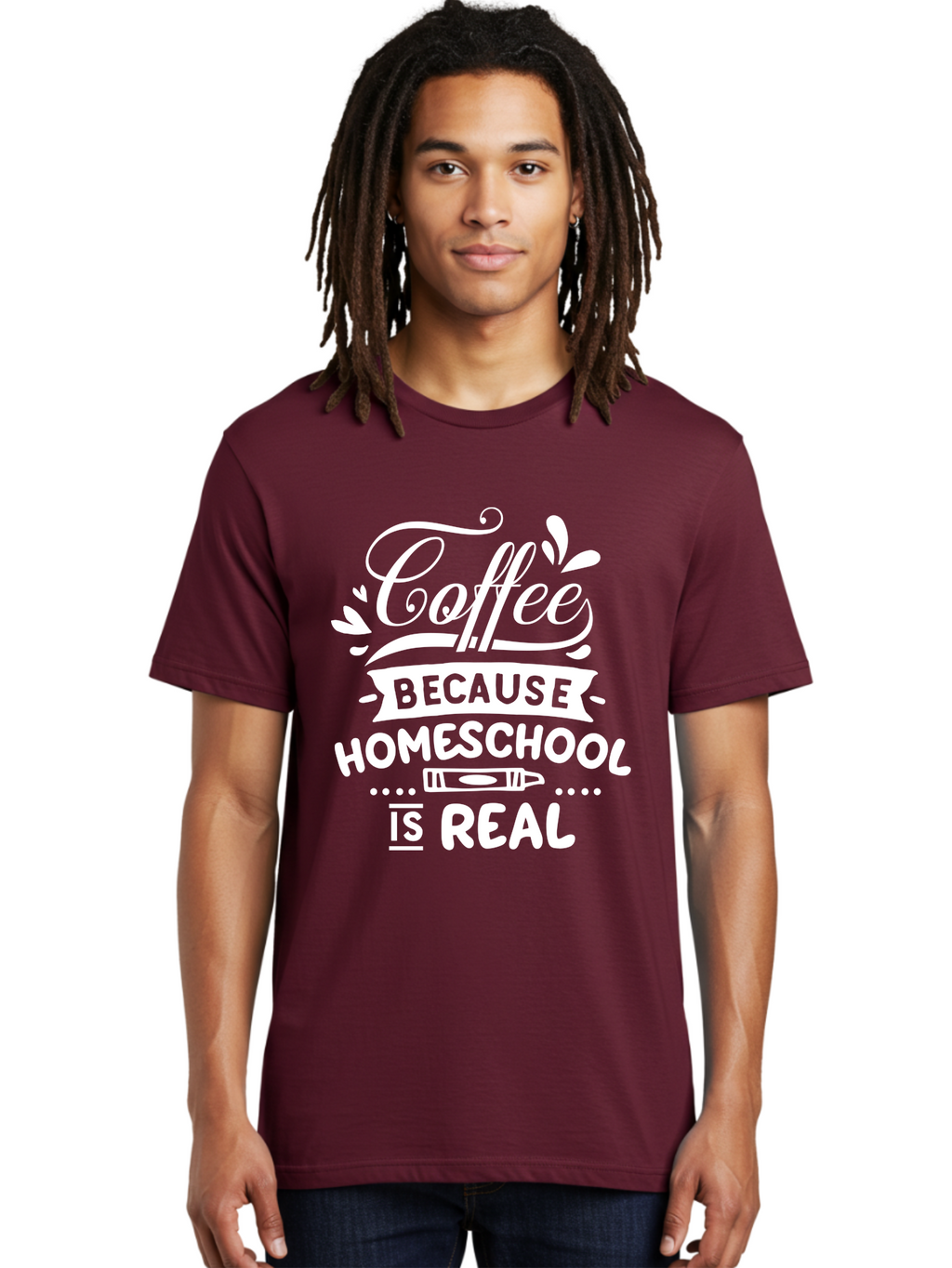 Coffee-Because-Homeschool-Is-Real-1 Men'S Graphic Tee, 100% Cotton, Comfortable Casual Summer Wear, Machine Washable, Homeschooling, Coffee Humor, Parenting Joke, Educational Quote, Teacher Humor, Coffee Lover, Homeschool Mom, Funny Saying Aab324