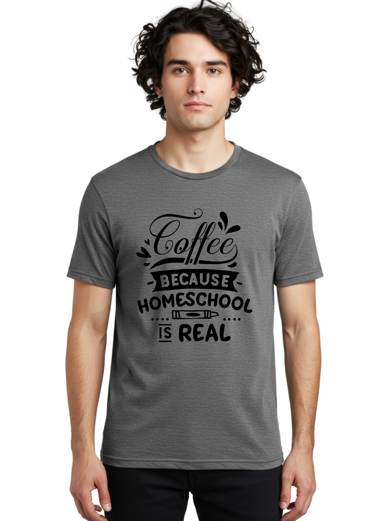 Coffee-Because-Homeschool-Is-Real Men'S Graphic Tee, 100% Cotton, Comfortable Casual Summer Wear, Machine Washable, Homeschooling Humor, Coffee Humor, Funny Quote, Homeschool Mom Quote, Coffee Lover Gift, Teacher Gift, Classroom Humor, Aab325
