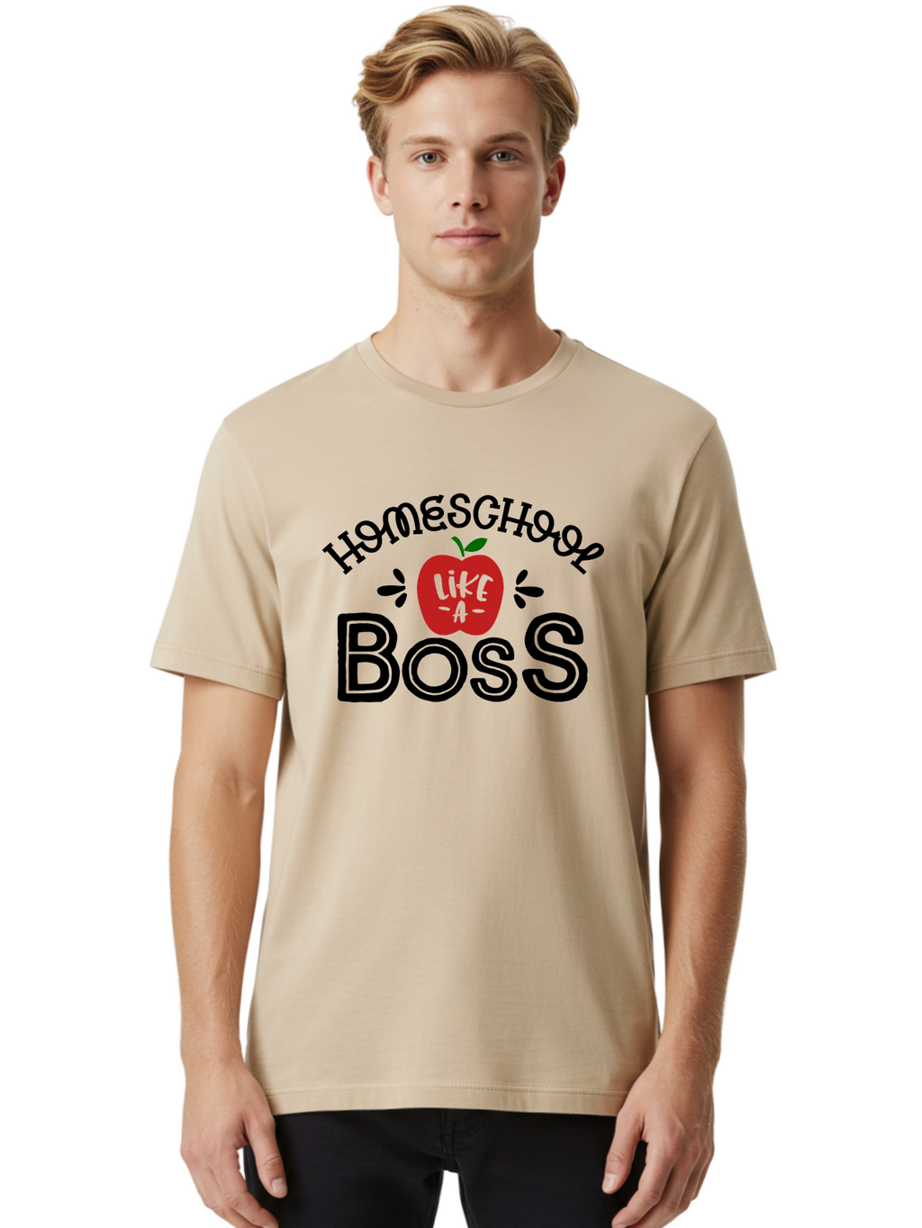 Homeschool-Boss Men'S Graphic Tee, 100% Cotton, Comfortable Casual Summer Wear, Machine Washable, Homeschooling, Homeschool Teacher, Educational Design, Apple Graphic, Motivational Quote, Learning Is Fun, Inspirational Saying, Red Apple Icon, Aab333