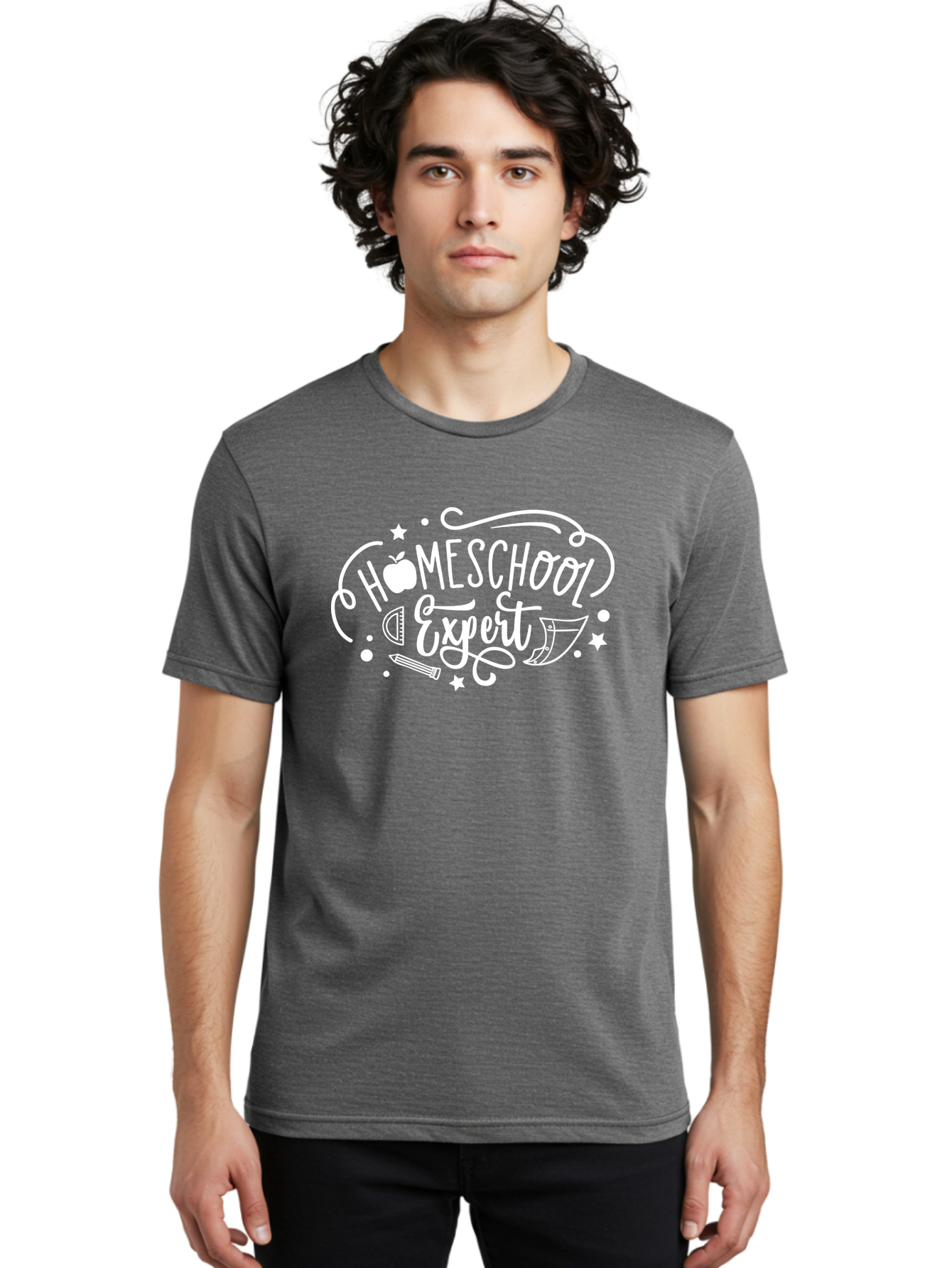 Homeschool-Expert-1 Men'S Graphic Tee, 100% Cotton, Comfortable Casual Summer Wear, Machine Washable, Homeschooling, Education, Learning, Teaching, Expert, School Supplies, Pencil, Apple, Megaphone, Homeschool Expert Aab336