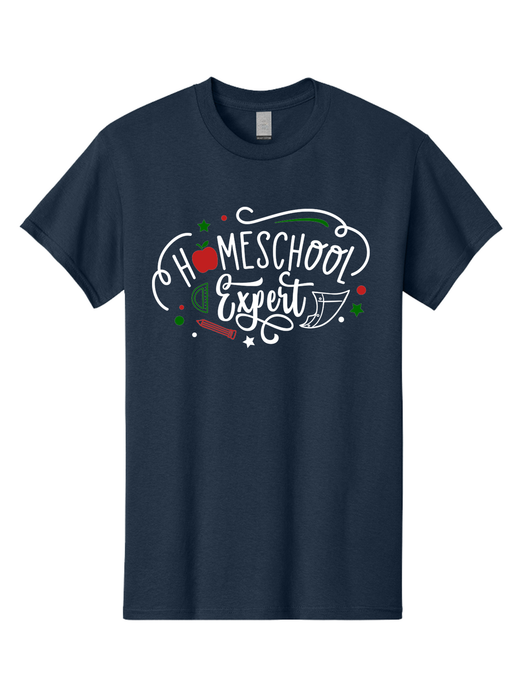 Homeschool-Expert-2 Men'S Graphic Tee, 100% Cotton, Comfortable Casual Summer Wear, Machine Washable, Homeschooling, Education, Learning, Teaching, Apple, Pencil, Ruler, Education Expert, Homeschool Expert, Online Learning, Aab337
