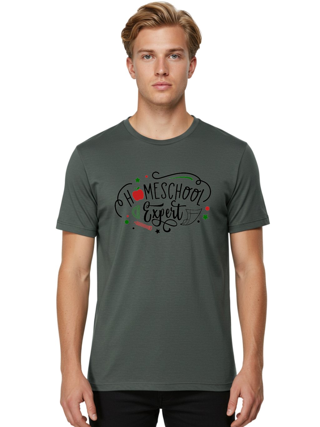 Homeschool-Expert-3 Men'S Graphic Tee, 100% Cotton, Comfortable Casual Summer Wear, Machine Washable, Homeschool Expert, Learning Resources, Educational Tools, Apple For Teacher, Pencils, Stars, Swirls, Creative Learning, Homeschooling, Aab338