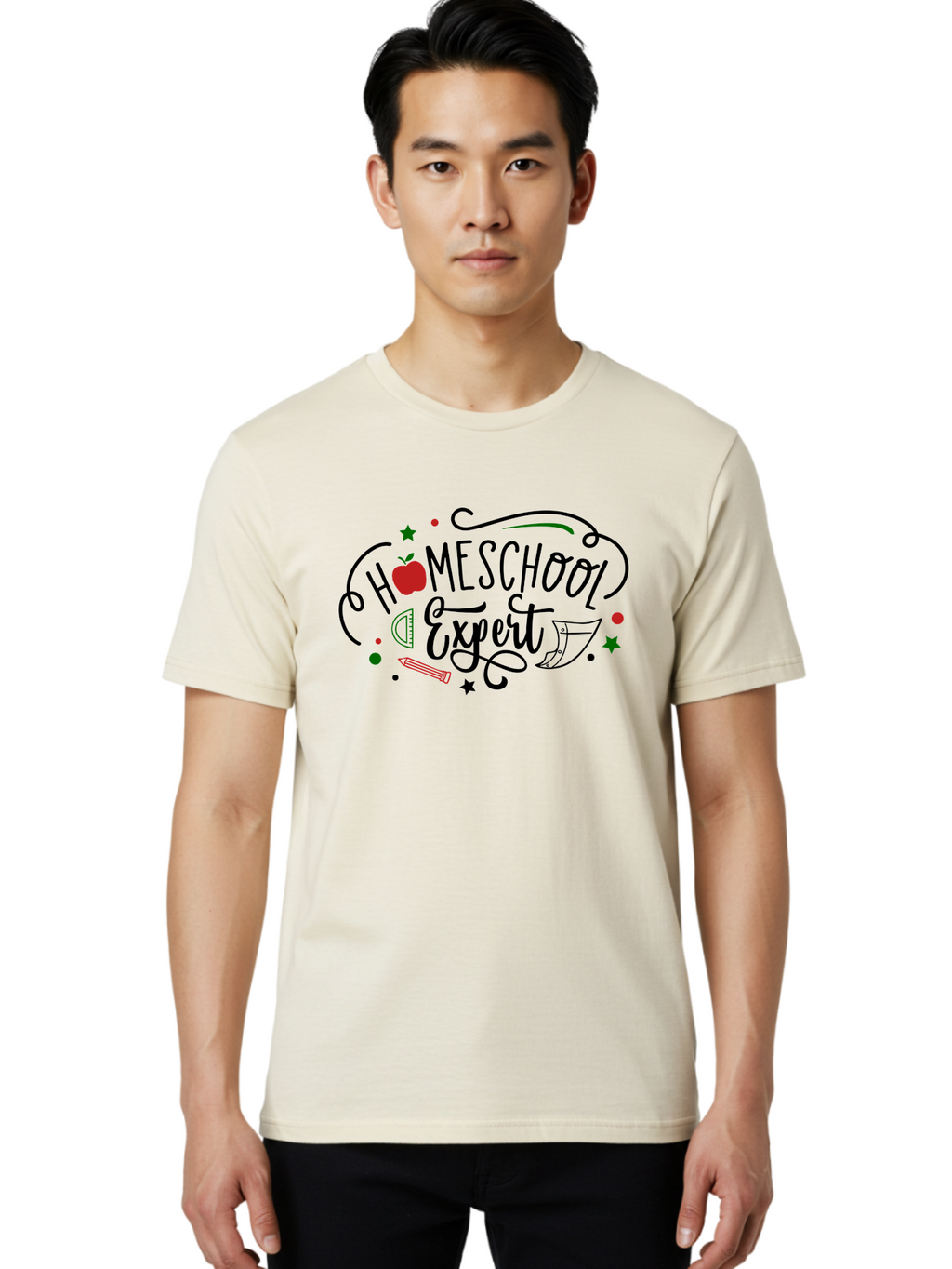 Homeschool-Expert-3 Men'S Graphic Tee, 100% Cotton, Comfortable Casual Summer Wear, Machine Washable, Homeschool Expert, Learning Resources, Educational Tools, Apple For Teacher, Pencils, Stars, Swirls, Creative Learning, Homeschooling, Aab338