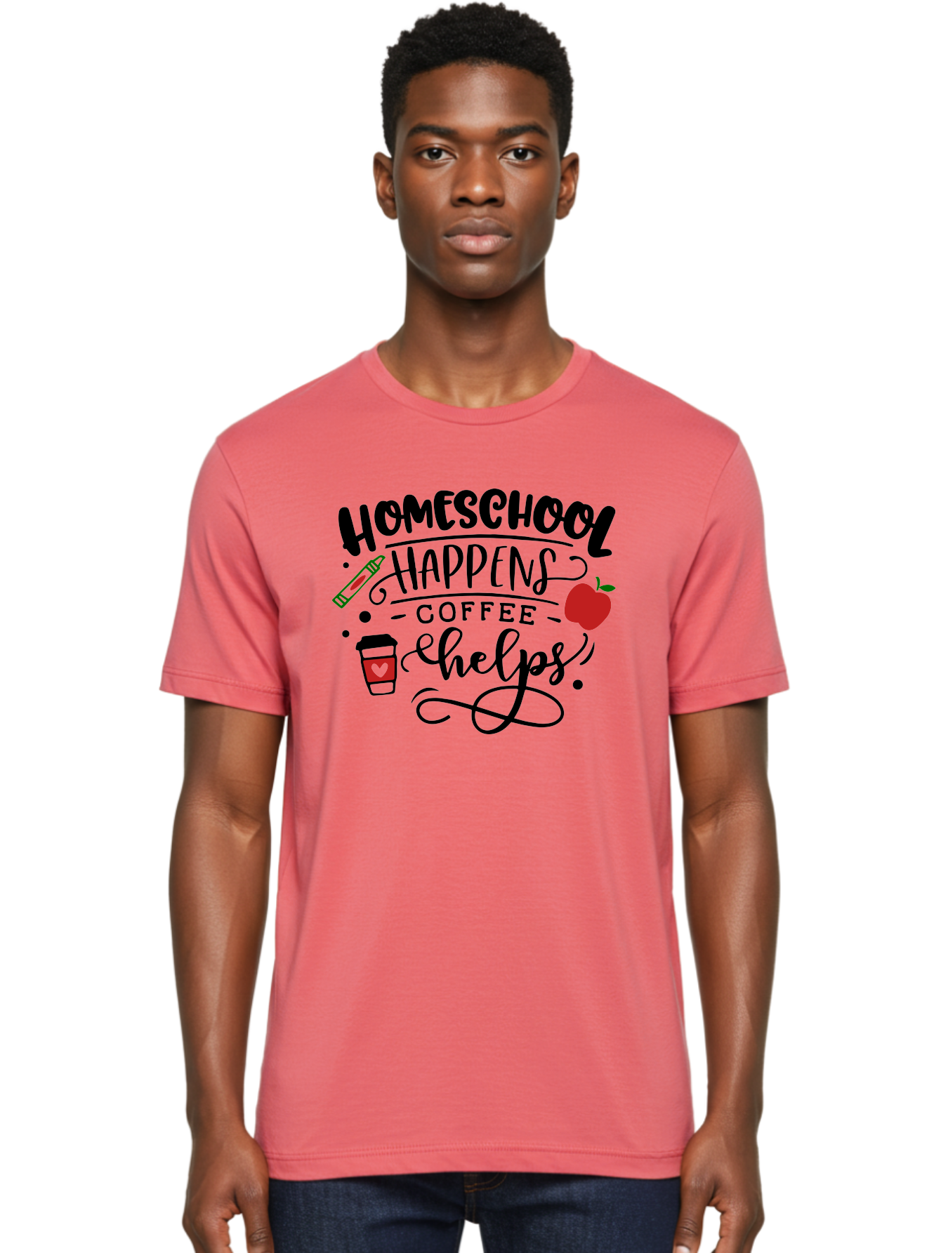Homeschool-Happens-Coffee-Helps Men'S Graphic Tee, 100% Cotton, Comfortable Casual Summer Wear, Machine Washable, Homeschool, Coffee Lover, Homeschooling, Coffee Fuel, Education, Teaching, Learning, Coffee Break, Homeschool Mom, Funny Quote Aab341