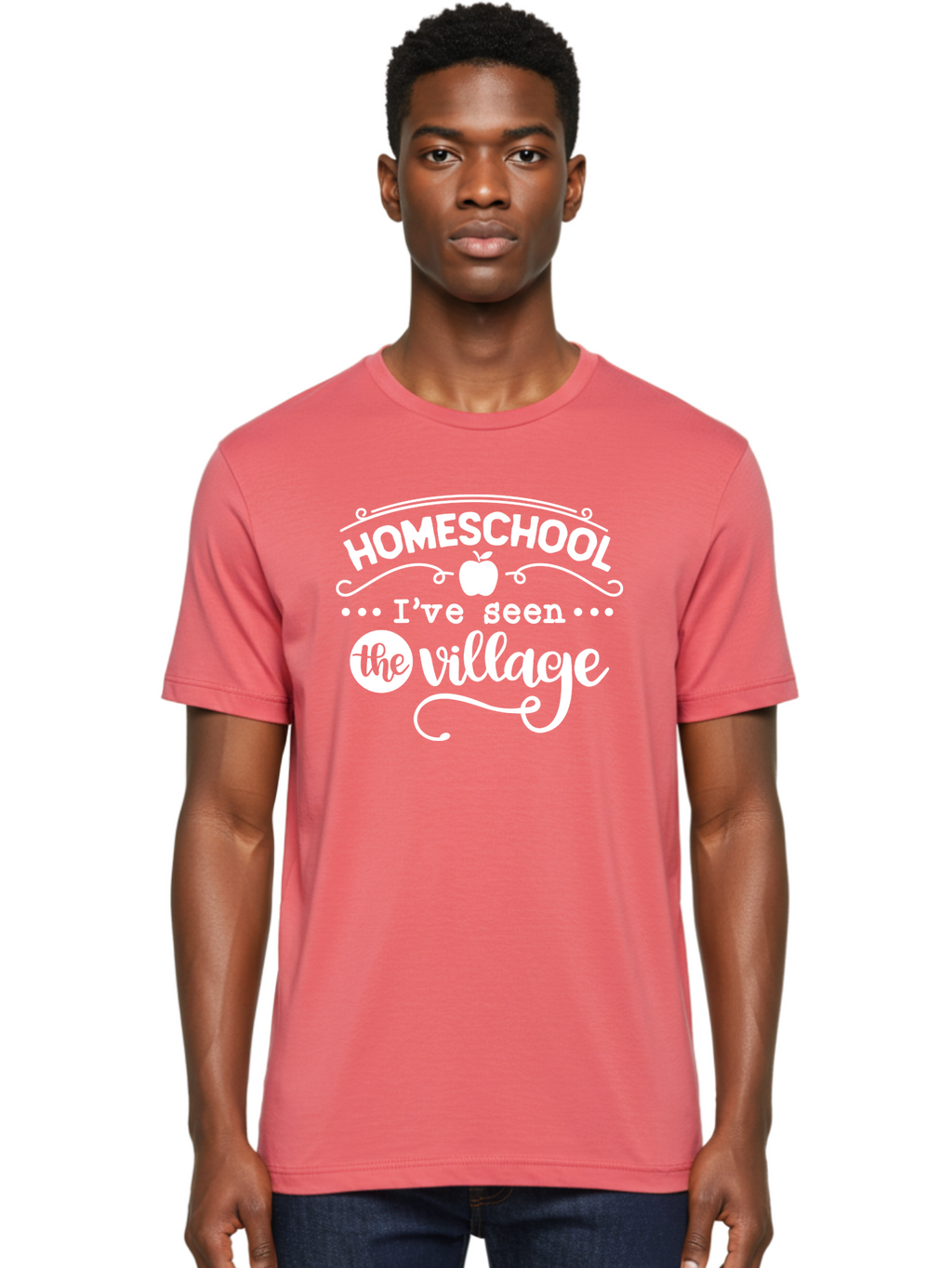 Homeschool-I-Ve-Seen-The-Village-1 Men'S Graphic Tee, 100% Cotton, Comfortable Casual Summer Wear, Machine Washable, Homeschool, Village, Inspirational Quote, Apple Symbol, Education, Learning, Alternative Schooling, Personalized Learning, Aab342