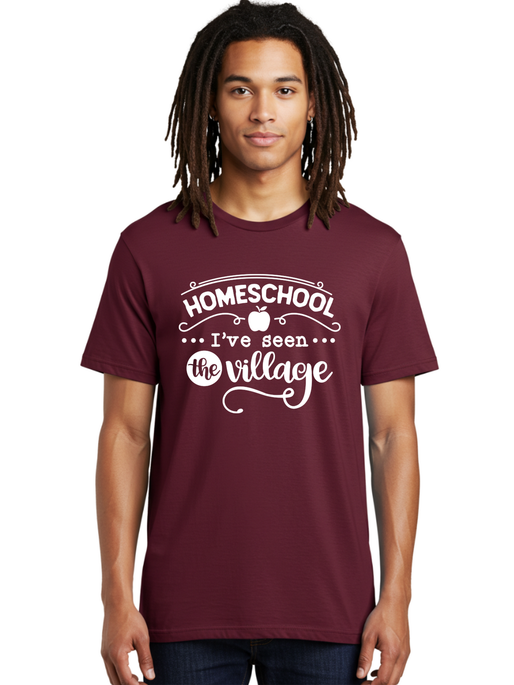 Homeschool-I-Ve-Seen-The-Village-1 Men'S Graphic Tee, 100% Cotton, Comfortable Casual Summer Wear, Machine Washable, Homeschool, Village, Inspirational Quote, Apple Symbol, Education, Learning, Alternative Schooling, Personalized Learning, Aab342