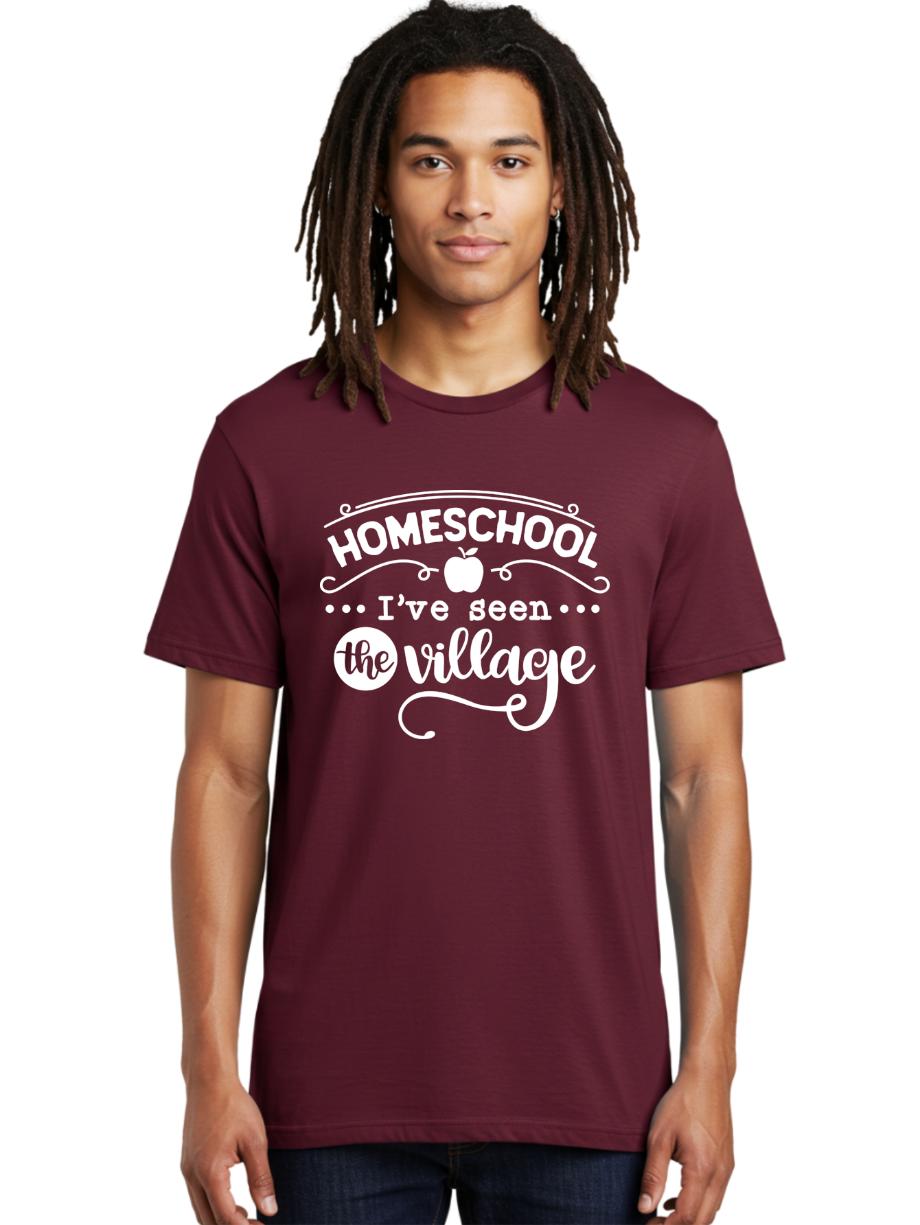 Homeschool-I-Ve-Seen-The-Village-1 Men'S Graphic Tee, 100% Cotton, Comfortable Casual Summer Wear, Machine Washable, Homeschool, Village, Inspirational Quote, Apple Symbol, Education, Learning, Alternative Schooling, Personalized Learning, Aab342