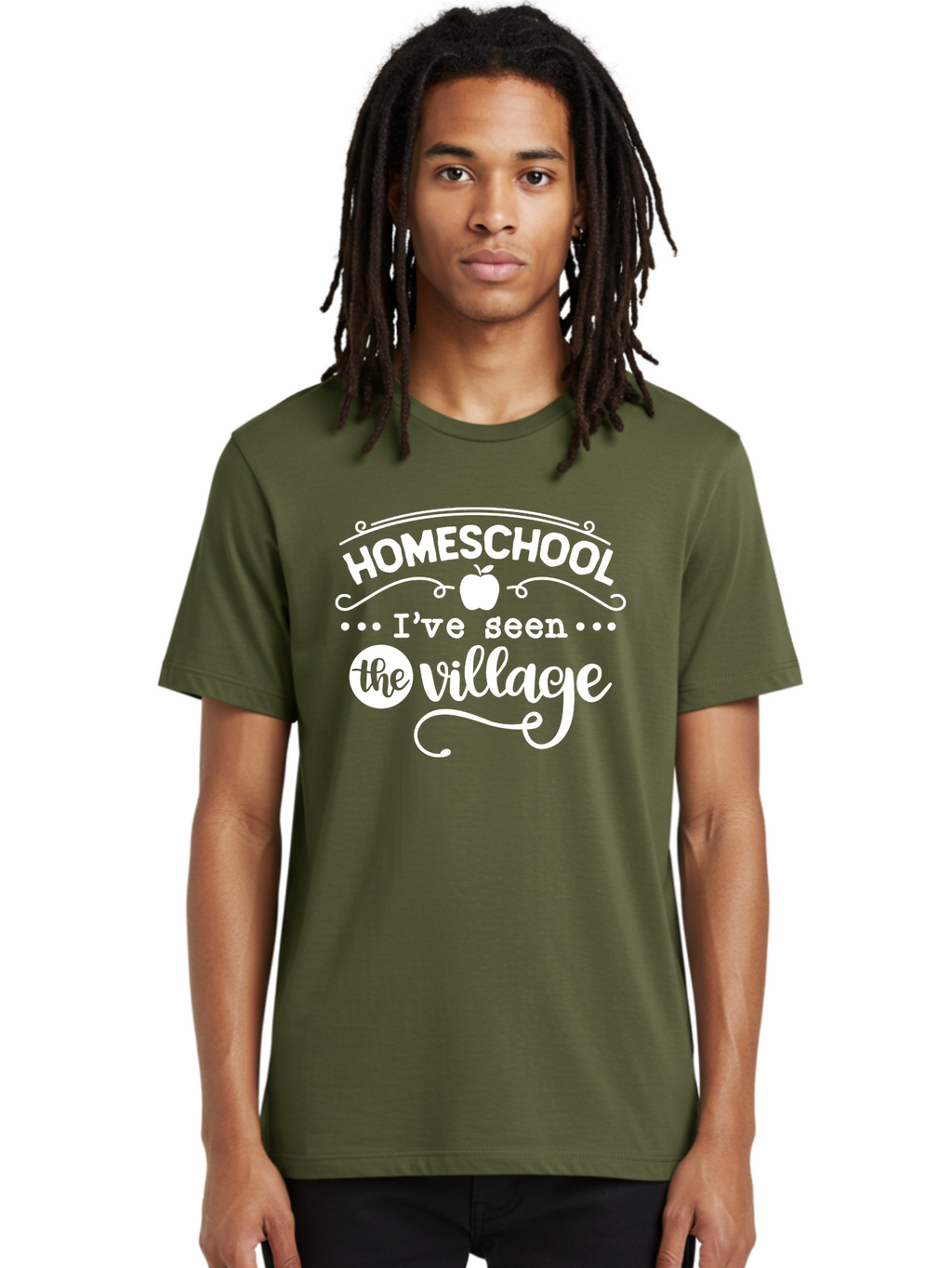 Homeschool-I-Ve-Seen-The-Village-1 Men'S Graphic Tee, 100% Cotton, Comfortable Casual Summer Wear, Machine Washable, Homeschool, Village, Inspirational Quote, Apple Symbol, Education, Learning, Alternative Schooling, Personalized Learning, Aab342