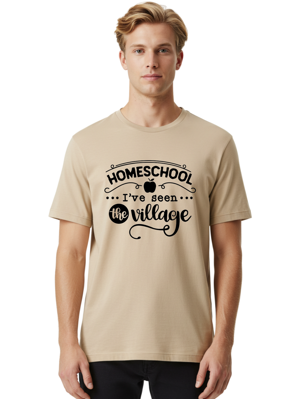 Homeschool-I-Ve-Seen-The-Village Men'S Graphic Tee, 100% Cotton, Comfortable Casual Summer Wear, Machine Washable, Homeschool Design, Funny Quote, Village Humor, Homeschooling Parents, Sarcastic T-Shirt, Apple Graphic, Inspirational Quote, Aab345