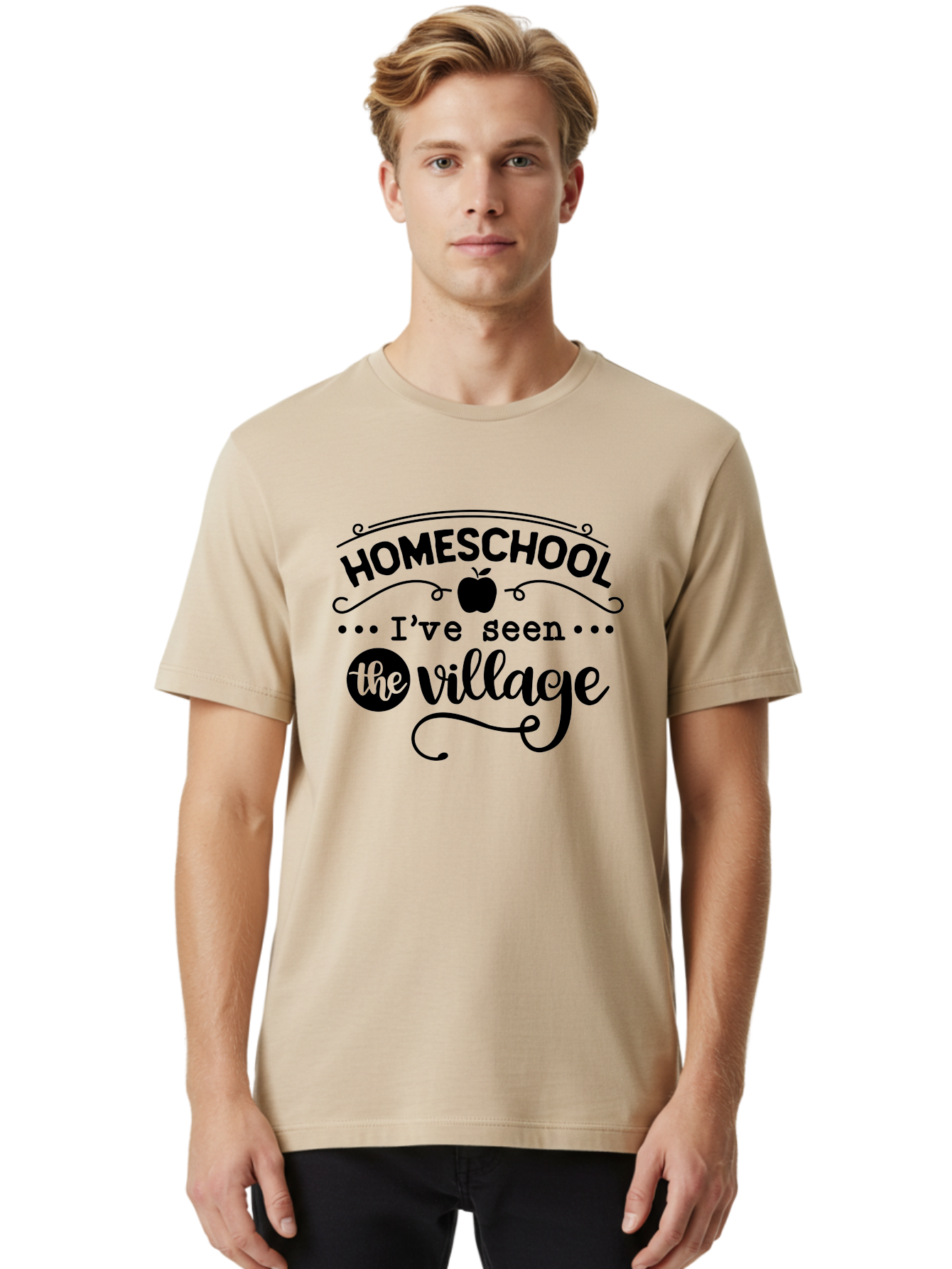 Homeschool-I-Ve-Seen-The-Village Men'S Graphic Tee, 100% Cotton, Comfortable Casual Summer Wear, Machine Washable, Homeschool Design, Funny Quote, Village Humor, Homeschooling Parents, Sarcastic T-Shirt, Apple Graphic, Inspirational Quote, Aab345