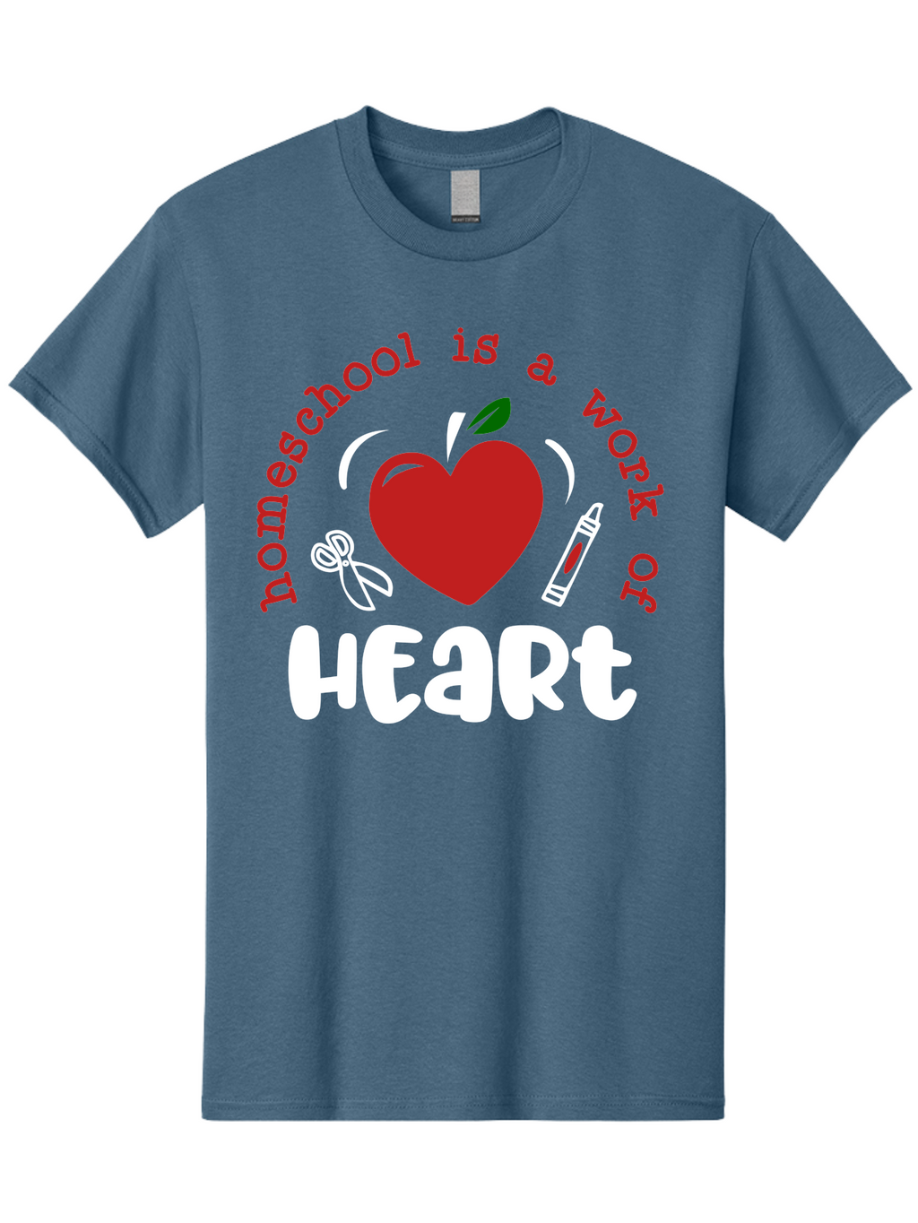 Homeschool-Is-A-Work-Of-Heart-1 Men'S Graphic Tee, 100% Cotton, Comfortable Casual Summer Wear, Machine Washable, Homeschooling, Heart-Shaped Apple, Educational Graphics, School Supplies, Red Crayon, Inspirational Quote, Home Education, Aab346