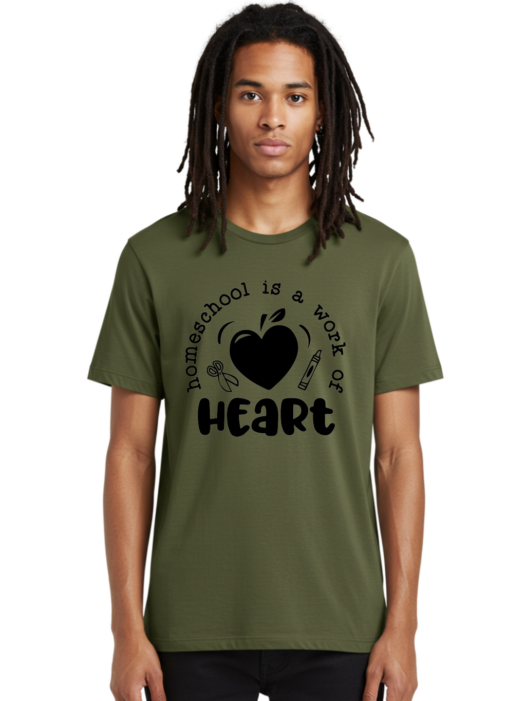 Homeschool-Is-A-Work-Of-Heart-3 Men'S Graphic Tee, 100% Cotton, Comfortable Casual Summer Wear, Machine Washable, Homeschooling, Home Education, Personalized Learning, Apple Symbol, Heart, Crayon, Creative Learning, Diy Education, Aab348