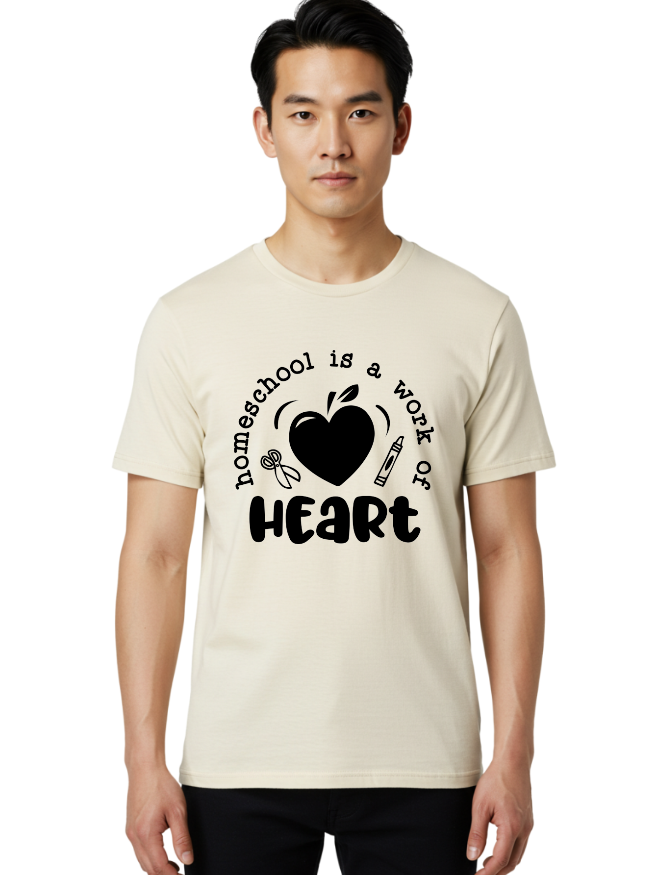Homeschool-Is-A-Work-Of-Heart-3 Men'S Graphic Tee, 100% Cotton, Comfortable Casual Summer Wear, Machine Washable, Homeschooling, Home Education, Personalized Learning, Apple Symbol, Heart, Crayon, Creative Learning, Diy Education, Aab348