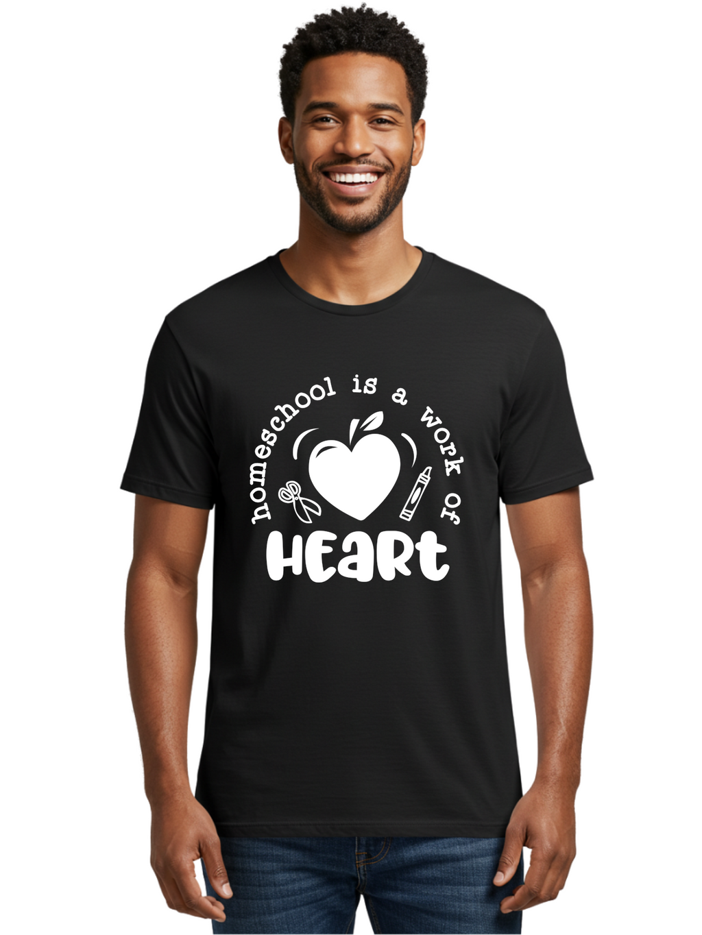 Homeschool-Is-A-Work-Of-Heart-4 Men'S Graphic Tee, 100% Cotton, Comfortable Casual Summer Wear, Machine Washable, Homeschooling Quote, Apple With Heart, Creative Education, Heartwarming Learning, Personalized Schooling, Aab349