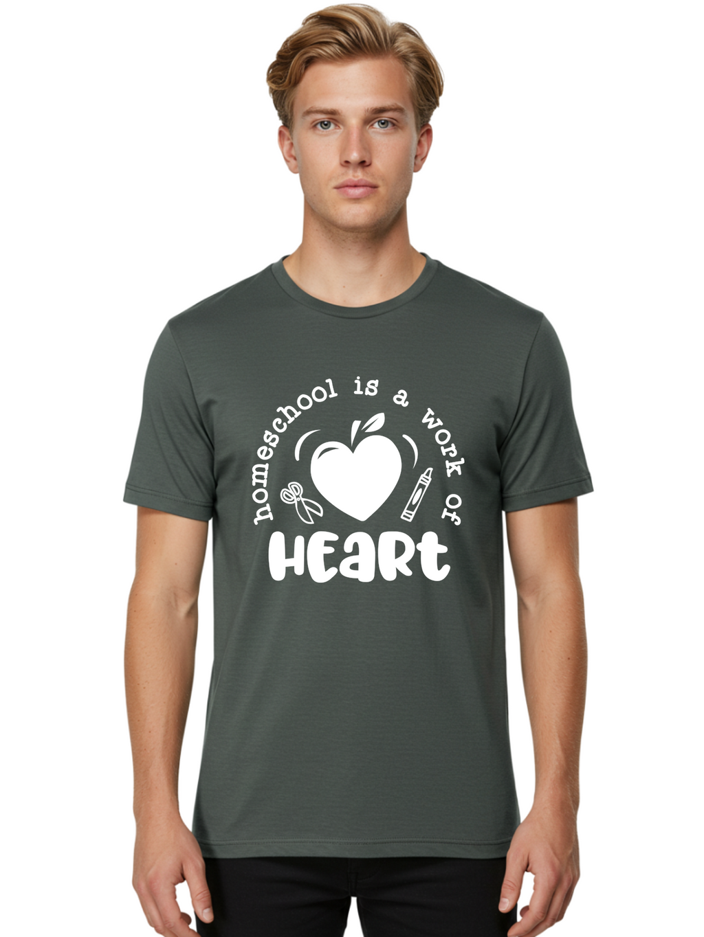 Homeschool-Is-A-Work-Of-Heart-4 Men'S Graphic Tee, 100% Cotton, Comfortable Casual Summer Wear, Machine Washable, Homeschooling Quote, Apple With Heart, Creative Education, Heartwarming Learning, Personalized Schooling, Aab349