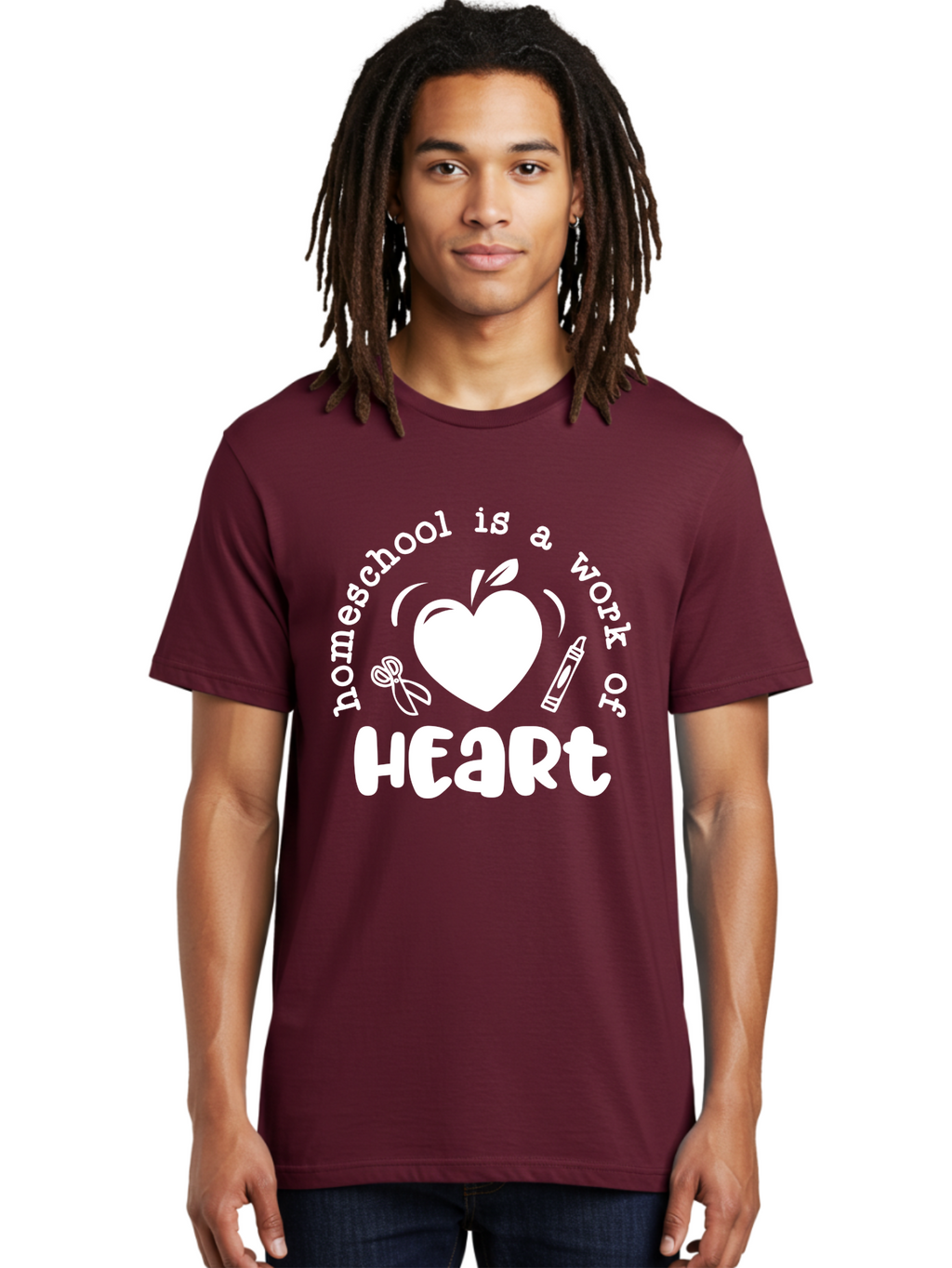 Homeschool-Is-A-Work-Of-Heart-4 Men'S Graphic Tee, 100% Cotton, Comfortable Casual Summer Wear, Machine Washable, Homeschooling Quote, Apple With Heart, Creative Education, Heartwarming Learning, Personalized Schooling, Aab349