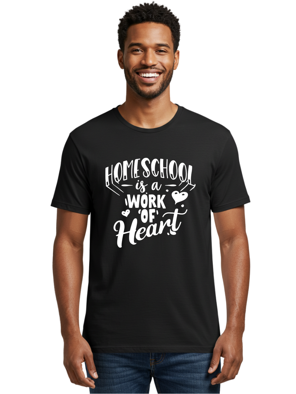 Homeschool-Is-A-Work-Of-Heart Men'S Graphic Tee, 100% Cotton, Comfortable Casual Summer Wear, Machine Washable, Homeschool, Work Of Heart, Education, Learning, Parenting, Homeschooling, Dedication, Love, Passion Aab350