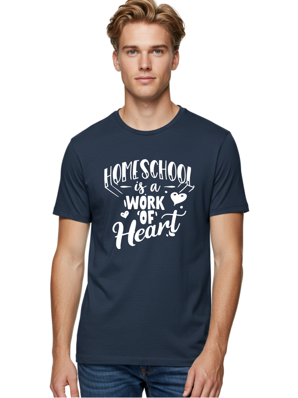 Homeschool-Is-A-Work-Of-Heart Men'S Graphic Tee, 100% Cotton, Comfortable Casual Summer Wear, Machine Washable, Homeschool, Work Of Heart, Education, Learning, Parenting, Homeschooling, Dedication, Love, Passion Aab350