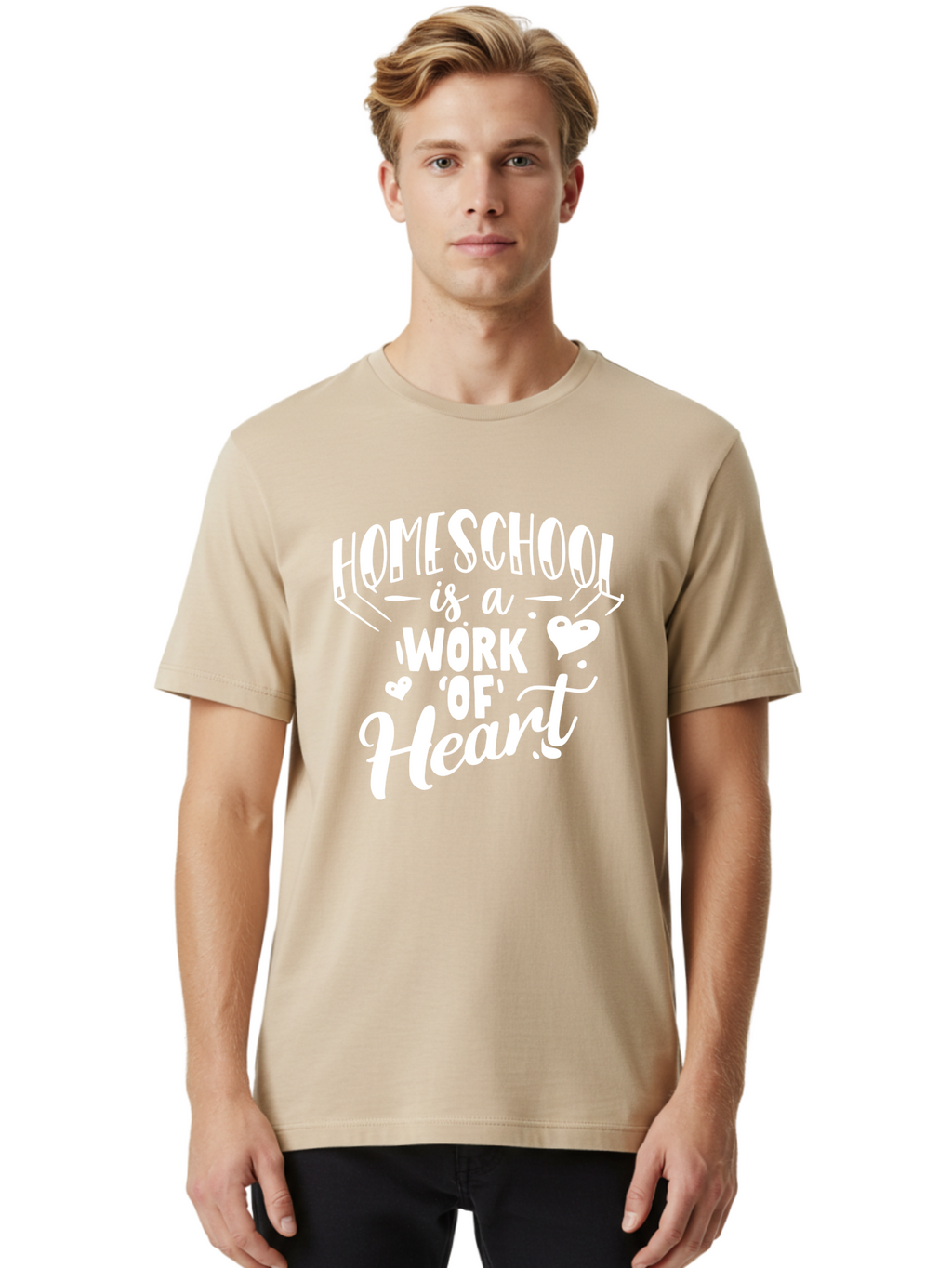 Homeschool-Is-A-Work-Of-Heart Men'S Graphic Tee, 100% Cotton, Comfortable Casual Summer Wear, Machine Washable, Homeschool, Work Of Heart, Education, Learning, Parenting, Homeschooling, Dedication, Love, Passion Aab350