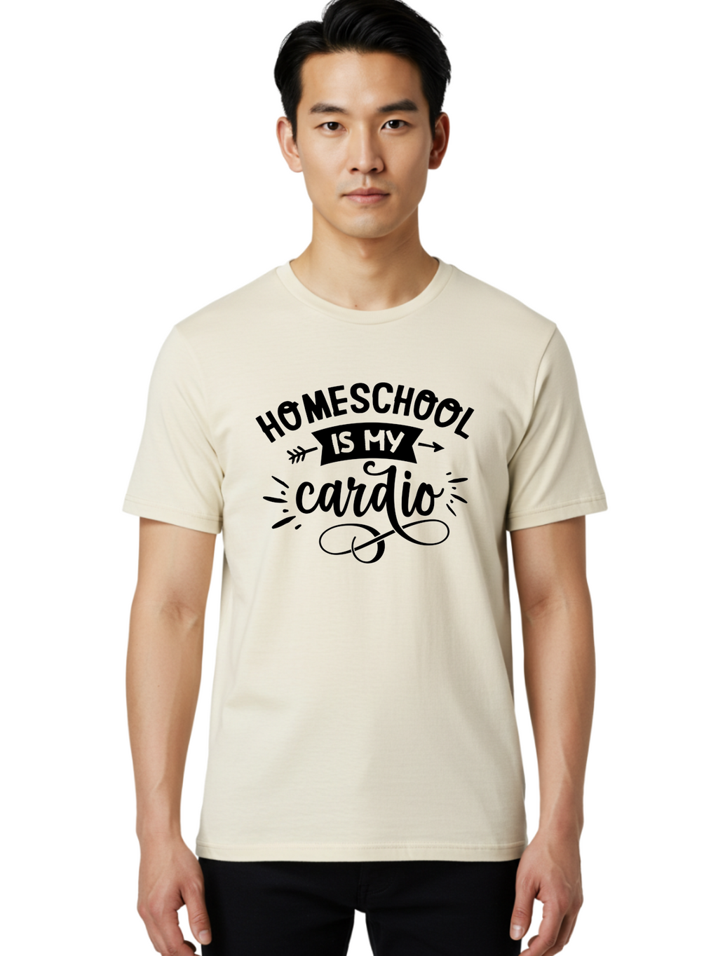 Homeschool-Is-My-Cardio-1 Men'S Graphic Tee, 100% Cotton, Comfortable Casual Summer Wear, Machine Washable, Homeschool, Cardio Workout, Motivational Quote, Fitness Inspiration, Humorous Saying, Parenting Humor, Educational Quotes Aab351