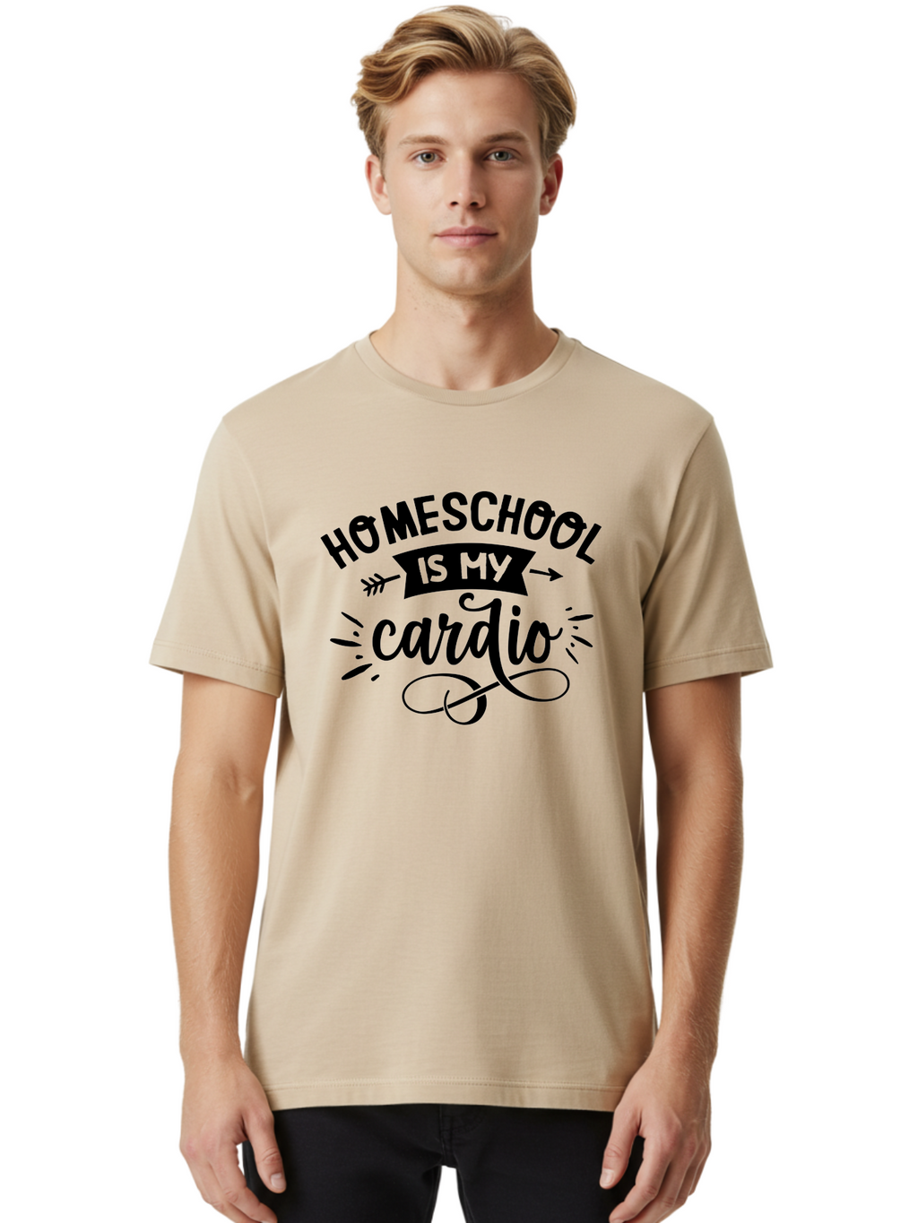 Homeschool-Is-My-Cardio-1 Men'S Graphic Tee, 100% Cotton, Comfortable Casual Summer Wear, Machine Washable, Homeschool, Cardio Workout, Motivational Quote, Fitness Inspiration, Humorous Saying, Parenting Humor, Educational Quotes Aab351