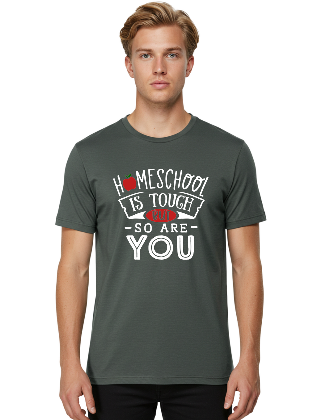 Homeschool-Is-Tough-But-So-Are-You-2 Men'S Graphic Tee, 100% Cotton, Comfortable Casual Summer Wear, Machine Washable, Homeschool, Motivational Quote, Inspirational Message, Apple Symbol, Education, Perseverance, Resilience, Empowerment Aab354