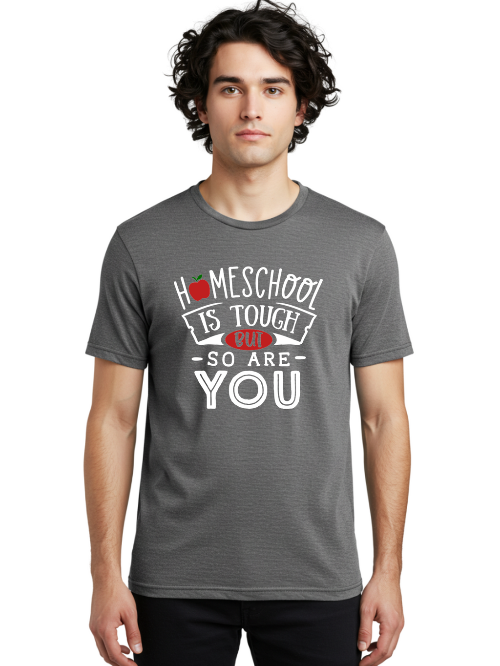 Homeschool-Is-Tough-But-So-Are-You-2 Men'S Graphic Tee, 100% Cotton, Comfortable Casual Summer Wear, Machine Washable, Homeschool, Motivational Quote, Inspirational Message, Apple Symbol, Education, Perseverance, Resilience, Empowerment Aab354