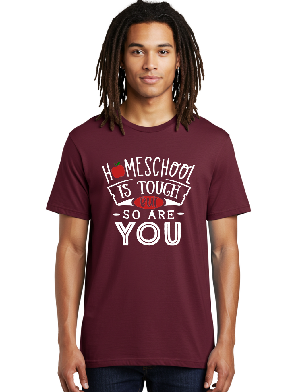 Homeschool-Is-Tough-But-So-Are-You-2 Men'S Graphic Tee, 100% Cotton, Comfortable Casual Summer Wear, Machine Washable, Homeschool, Motivational Quote, Inspirational Message, Apple Symbol, Education, Perseverance, Resilience, Empowerment Aab354