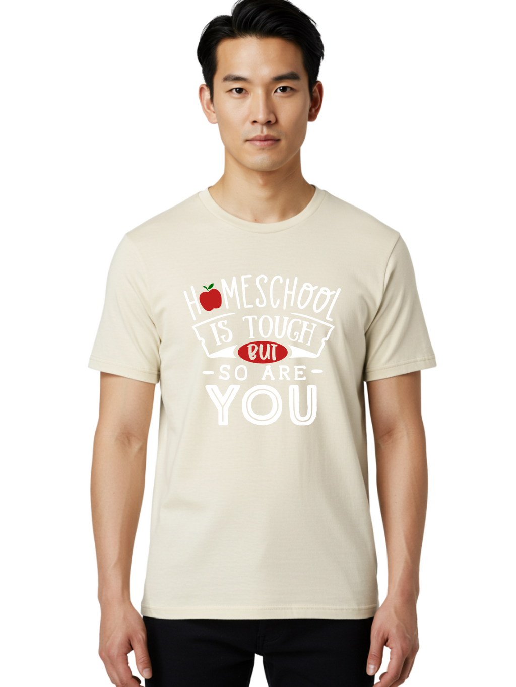 Homeschool-Is-Tough-But-So-Are-You-2 Men'S Graphic Tee, 100% Cotton, Comfortable Casual Summer Wear, Machine Washable, Homeschool, Motivational Quote, Inspirational Message, Apple Symbol, Education, Perseverance, Resilience, Empowerment Aab354