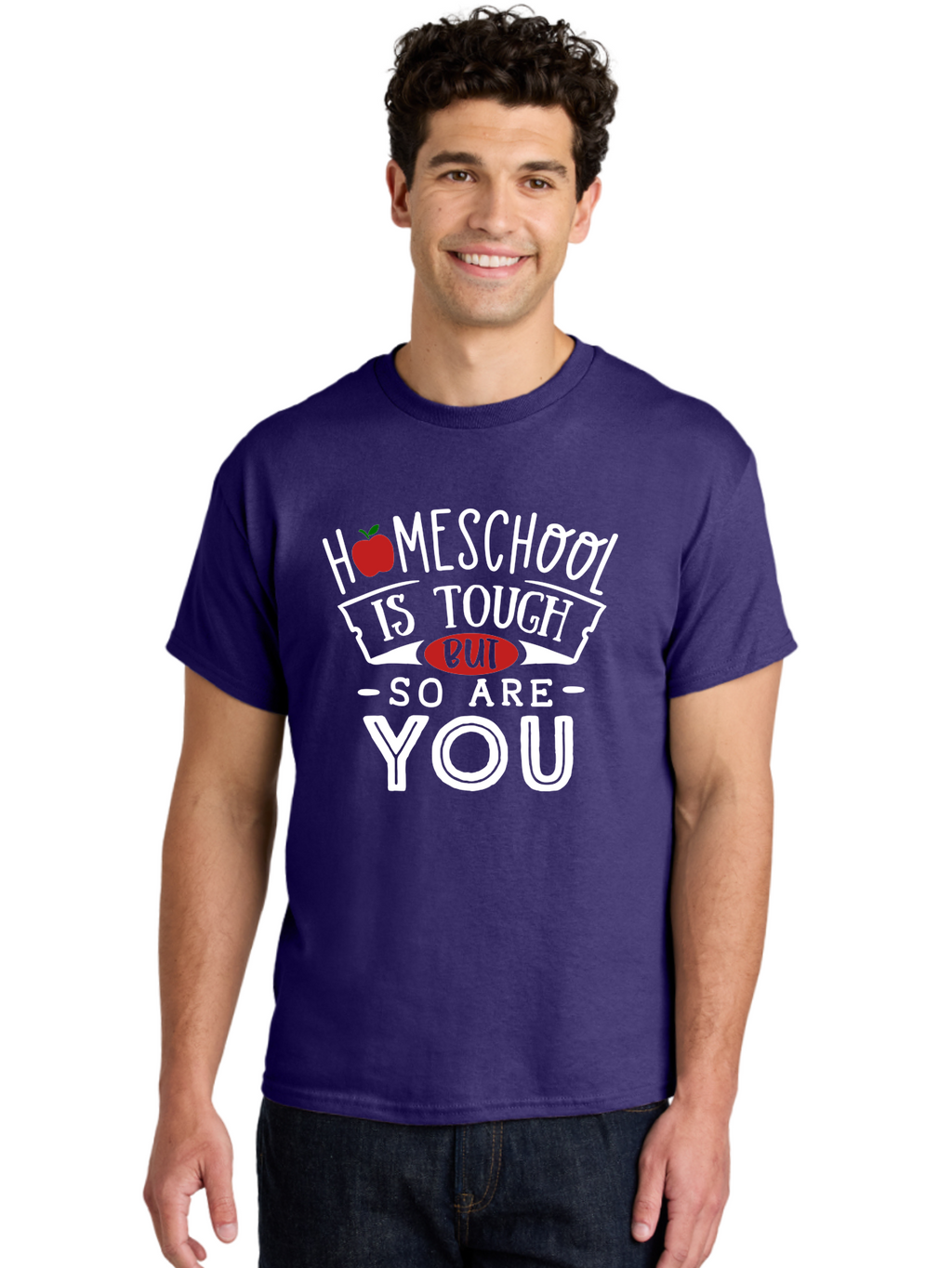 Homeschool-Is-Tough-But-So-Are-You-2 Men'S Graphic Tee, 100% Cotton, Comfortable Casual Summer Wear, Machine Washable, Homeschool, Motivational Quote, Inspirational Message, Apple Symbol, Education, Perseverance, Resilience, Empowerment Aab354