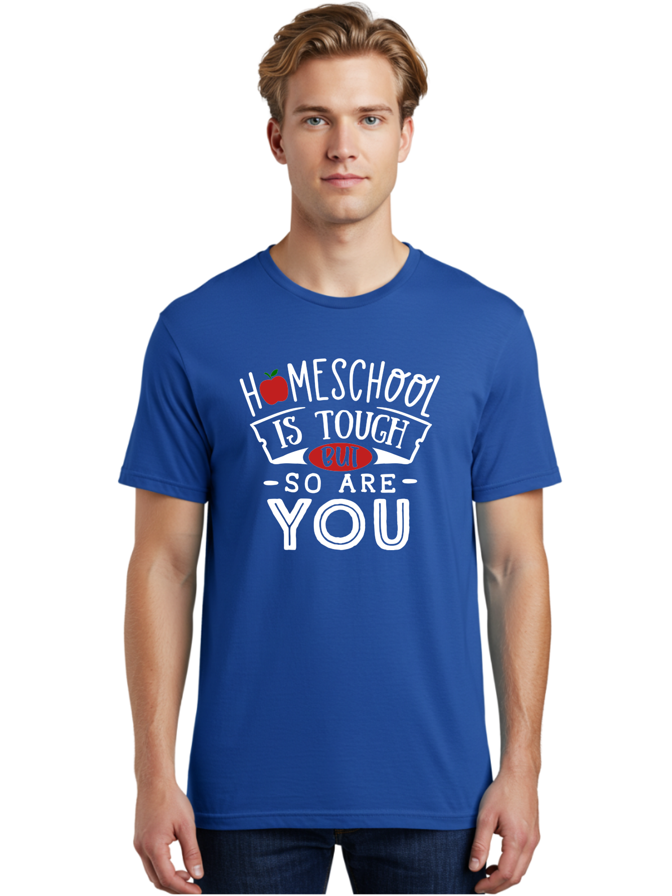 Homeschool-Is-Tough-But-So-Are-You-2 Men'S Graphic Tee, 100% Cotton, Comfortable Casual Summer Wear, Machine Washable, Homeschool, Motivational Quote, Inspirational Message, Apple Symbol, Education, Perseverance, Resilience, Empowerment Aab354
