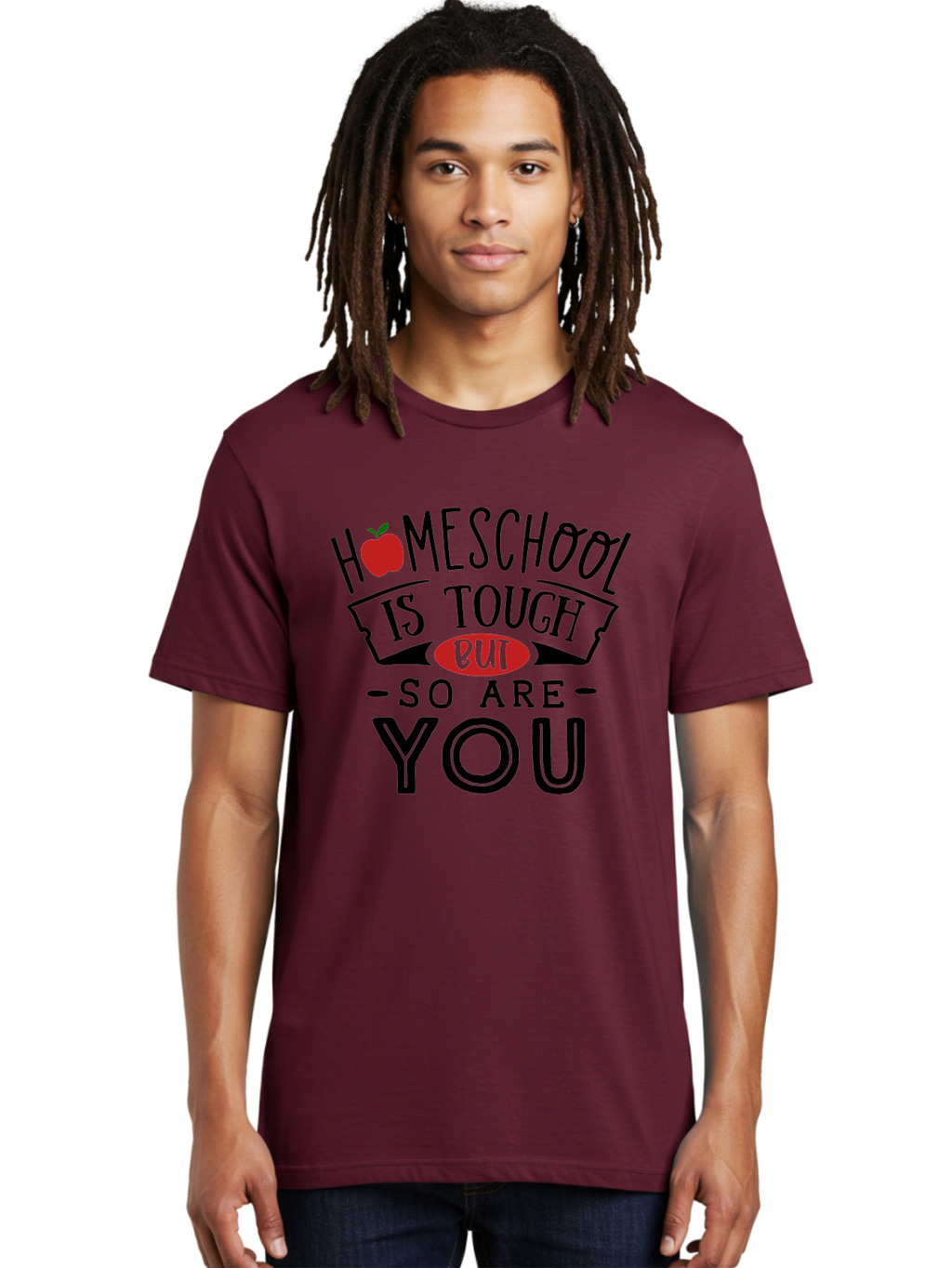 Homeschool-Is-Tough-But-So-Are-You-3 Men'S Graphic Tee, 100% Cotton, Comfortable Casual Summer Wear, Machine Washable, Homeschool, Motivational Quote, Inspirational Saying, Education, Learning, Teaching, Encouragement, Positivity, Apple Symbol Aab355