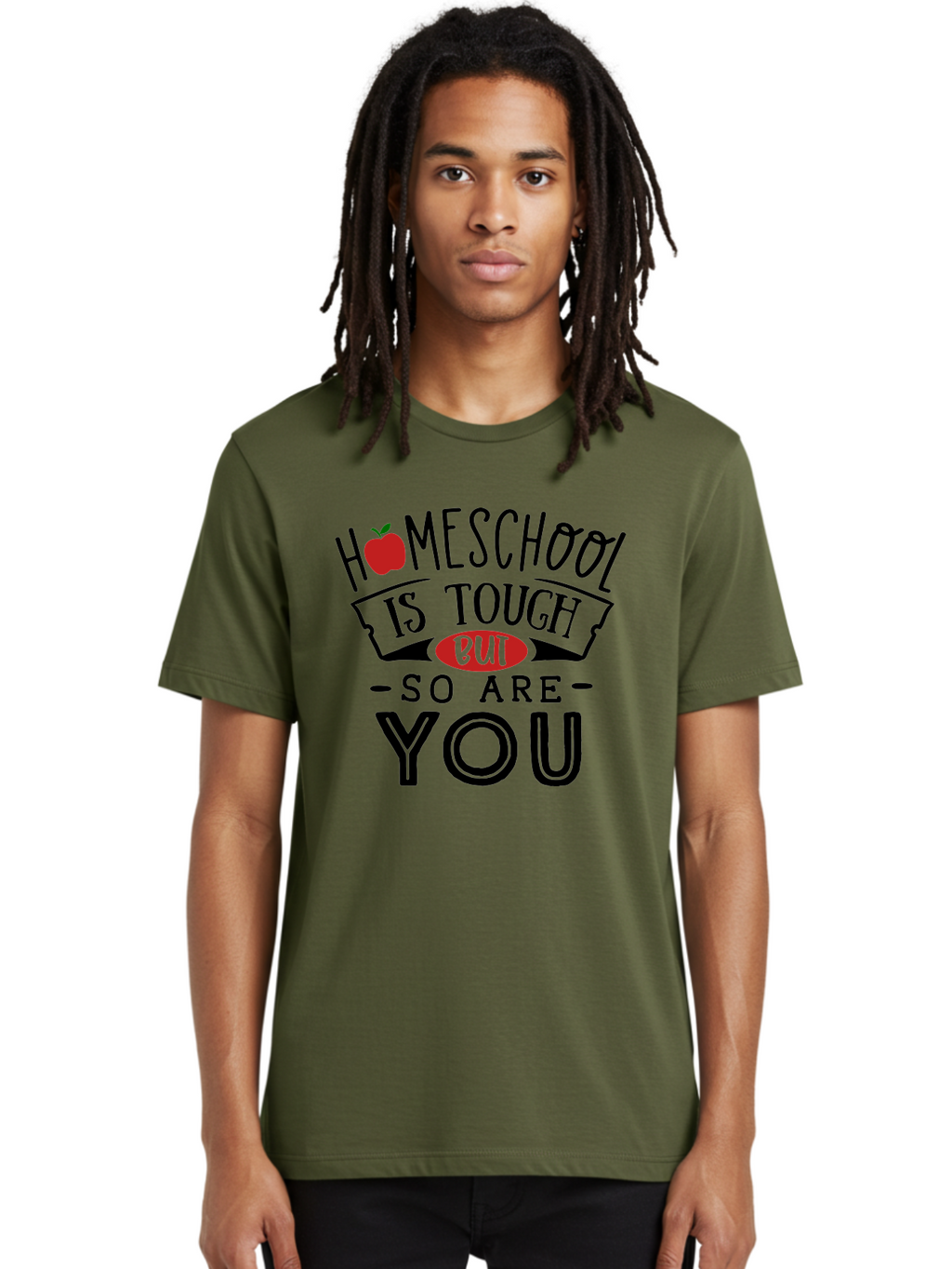 Homeschool-Is-Tough-But-So-Are-You-3 Men'S Graphic Tee, 100% Cotton, Comfortable Casual Summer Wear, Machine Washable, Homeschool, Motivational Quote, Inspirational Saying, Education, Learning, Teaching, Encouragement, Positivity, Apple Symbol Aab355