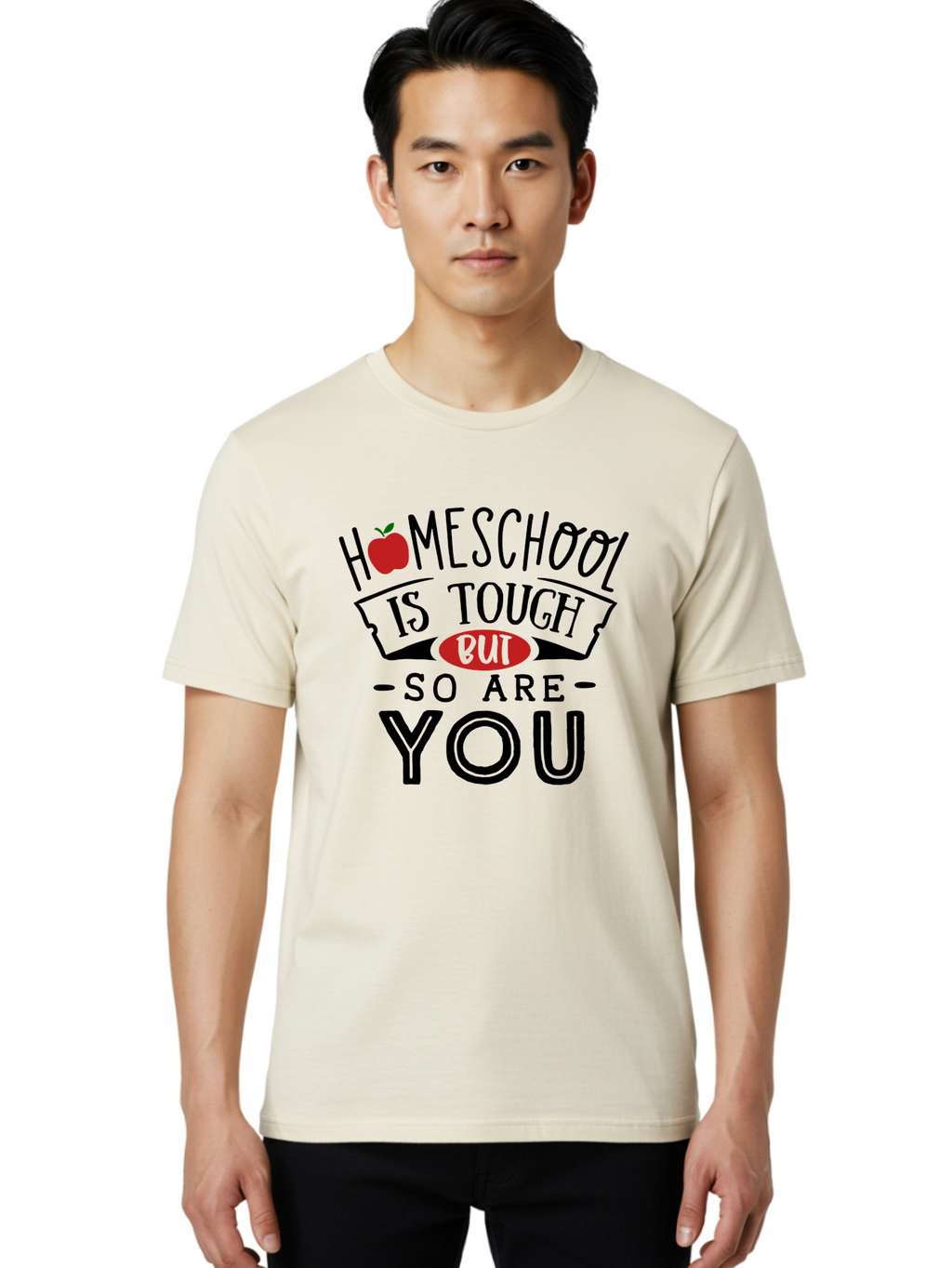 Homeschool-Is-Tough-But-So-Are-You-3 Men'S Graphic Tee, 100% Cotton, Comfortable Casual Summer Wear, Machine Washable, Homeschool, Motivational Quote, Inspirational Saying, Education, Learning, Teaching, Encouragement, Positivity, Apple Symbol Aab355