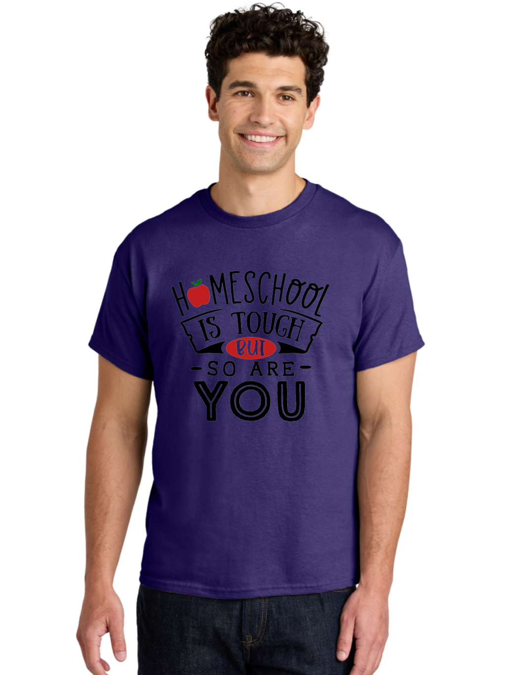 Homeschool-Is-Tough-But-So-Are-You-3 Men'S Graphic Tee, 100% Cotton, Comfortable Casual Summer Wear, Machine Washable, Homeschool, Motivational Quote, Inspirational Saying, Education, Learning, Teaching, Encouragement, Positivity, Apple Symbol Aab355