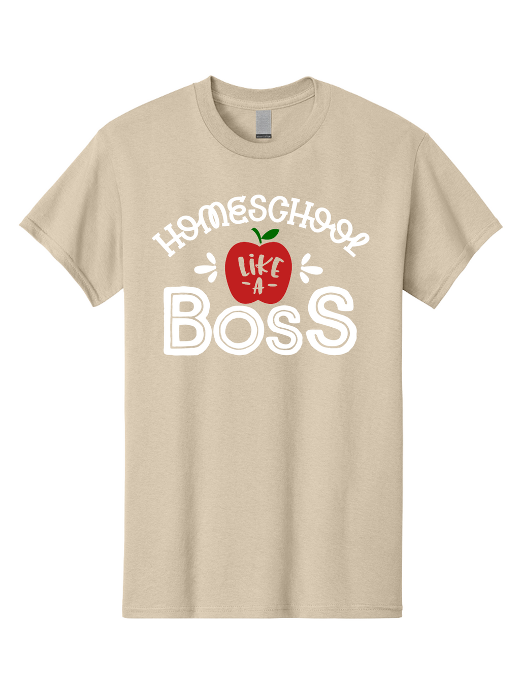 Homeschool-Like-A-Boss-1 Men'S Graphic Tee, 100% Cotton, Comfortable Casual Summer Wear, Machine Washable, Homeschool, Boss, Like A Boss, Apple, Teaching, Education, Homeschooling, Learning, Leadership, Empowerment, Motivational Quote, Aab358