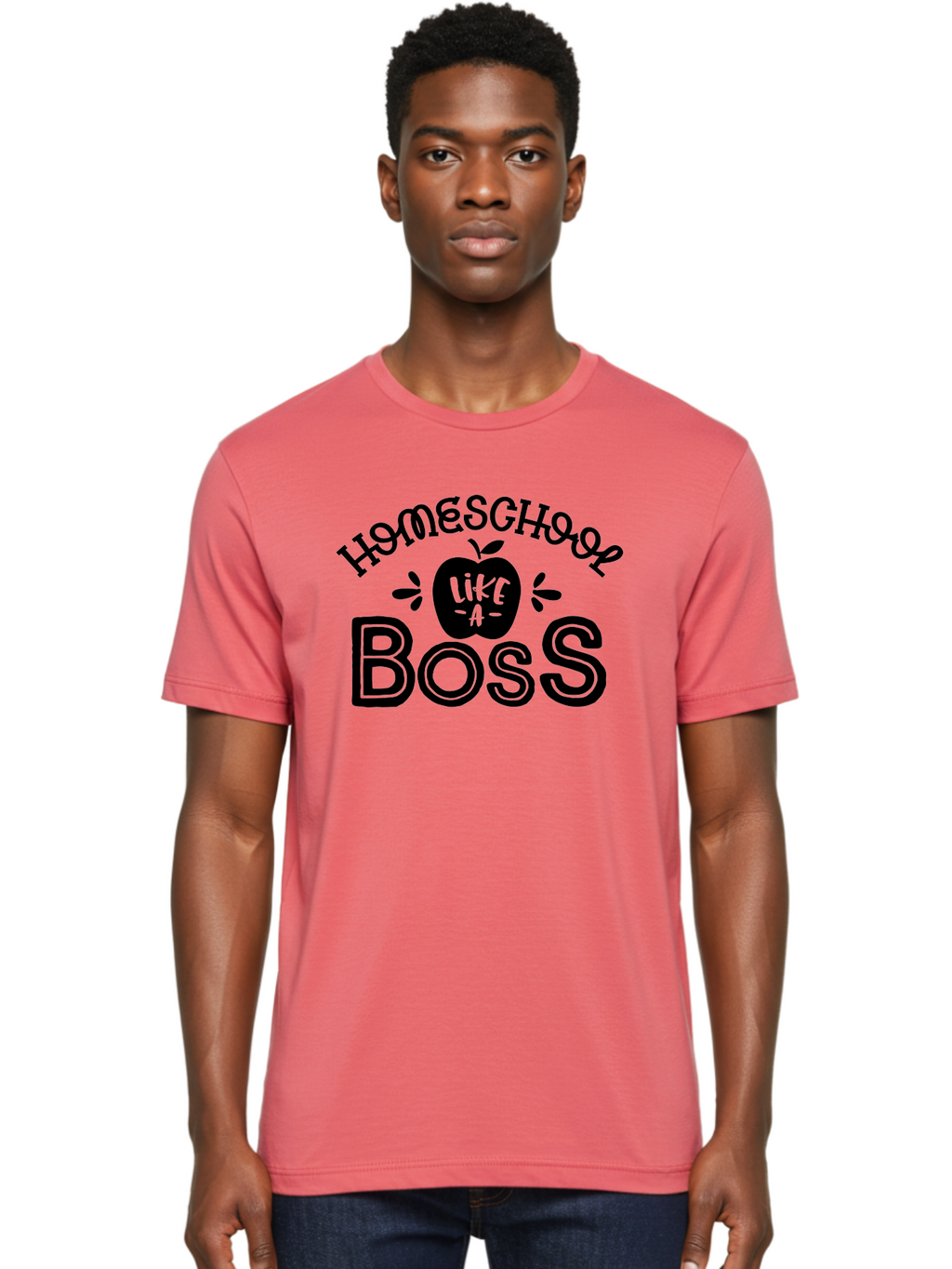 Homeschool-Like-A-Boss Men'S Graphic Tee, 100% Cotton, Comfortable Casual Summer Wear, Machine Washable, Homeschool Like A Boss, Homeschooling, Education, Learning, Teaching, Boss, Apple, Motivational Quote, Inspirational Saying Aab359