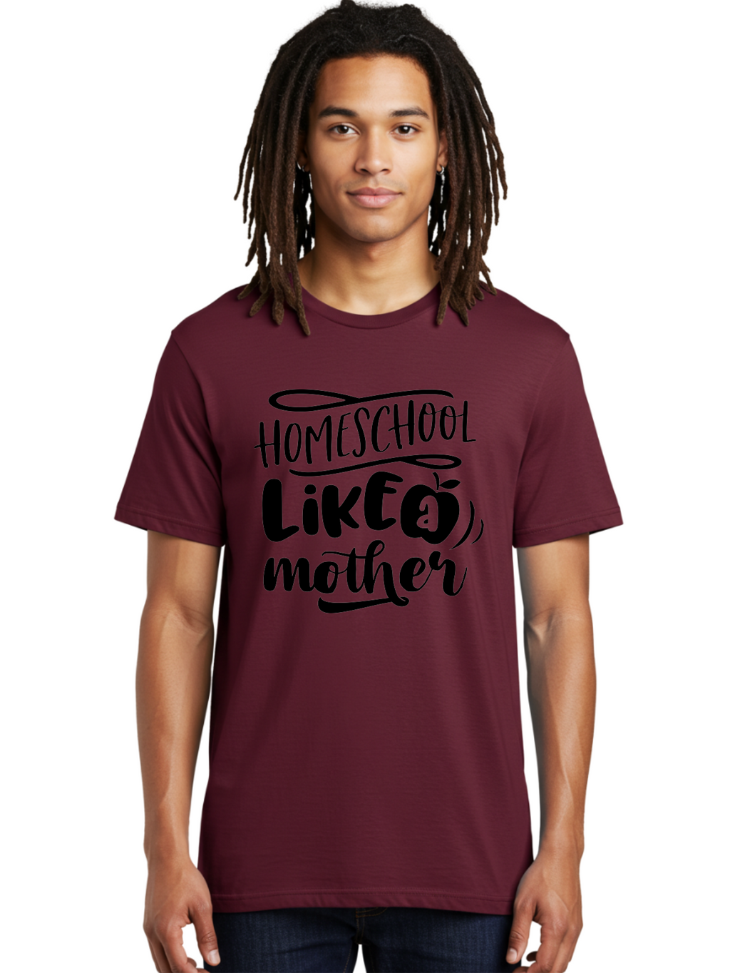 Homeschool-Like-A-Mother Men'S Graphic Tee, 100% Cotton, Comfortable Casual Summer Wear, Machine Washable, Homeschooling, Motherhood, Education At Home, Parenting, Homeschool Mom, Funny Quote, Apple Theme, Inspirational Quote, Aab362