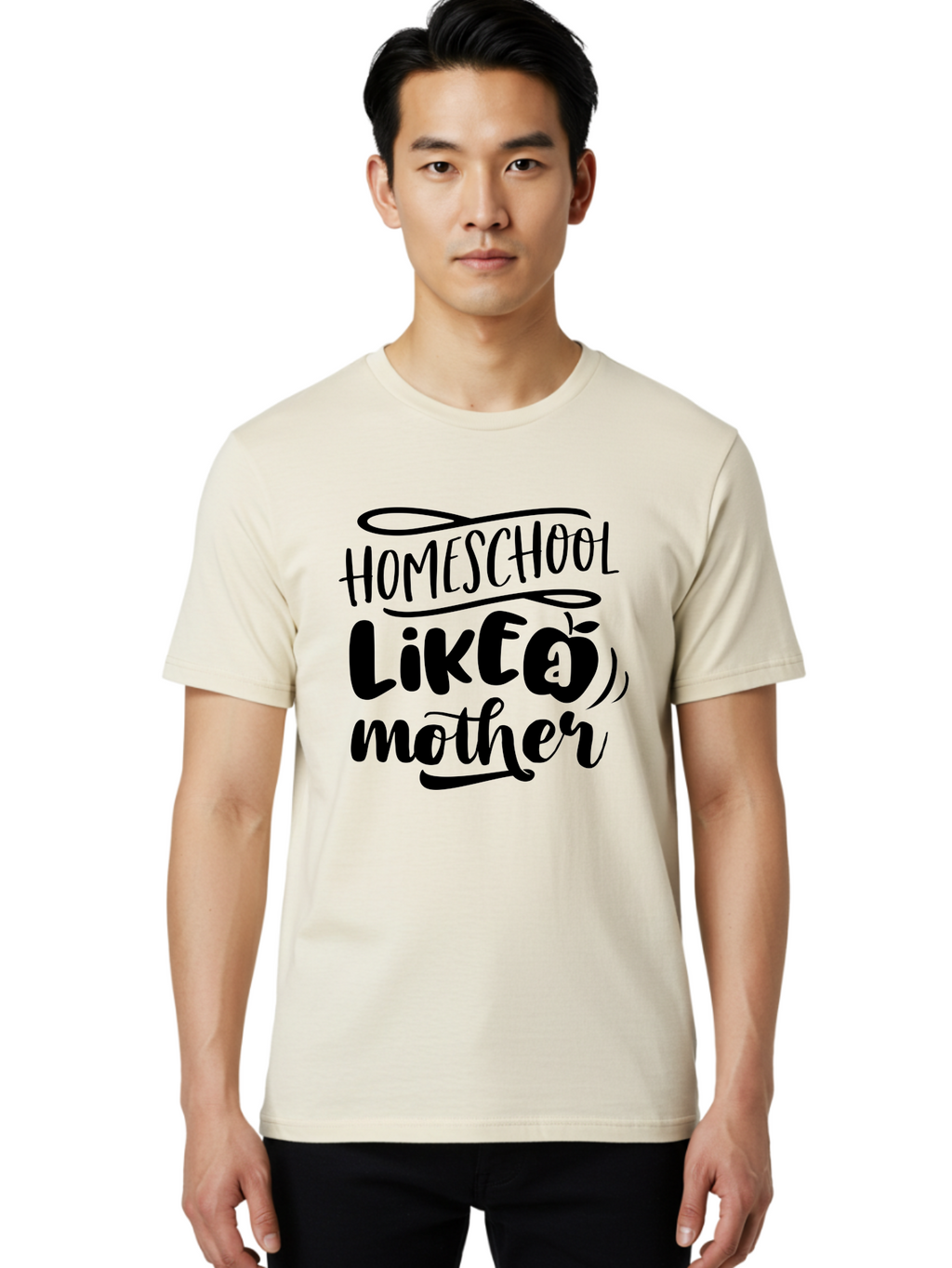 Homeschool-Like-A-Mother Men'S Graphic Tee, 100% Cotton, Comfortable Casual Summer Wear, Machine Washable, Homeschooling, Motherhood, Education At Home, Parenting, Homeschool Mom, Funny Quote, Apple Theme, Inspirational Quote, Aab362