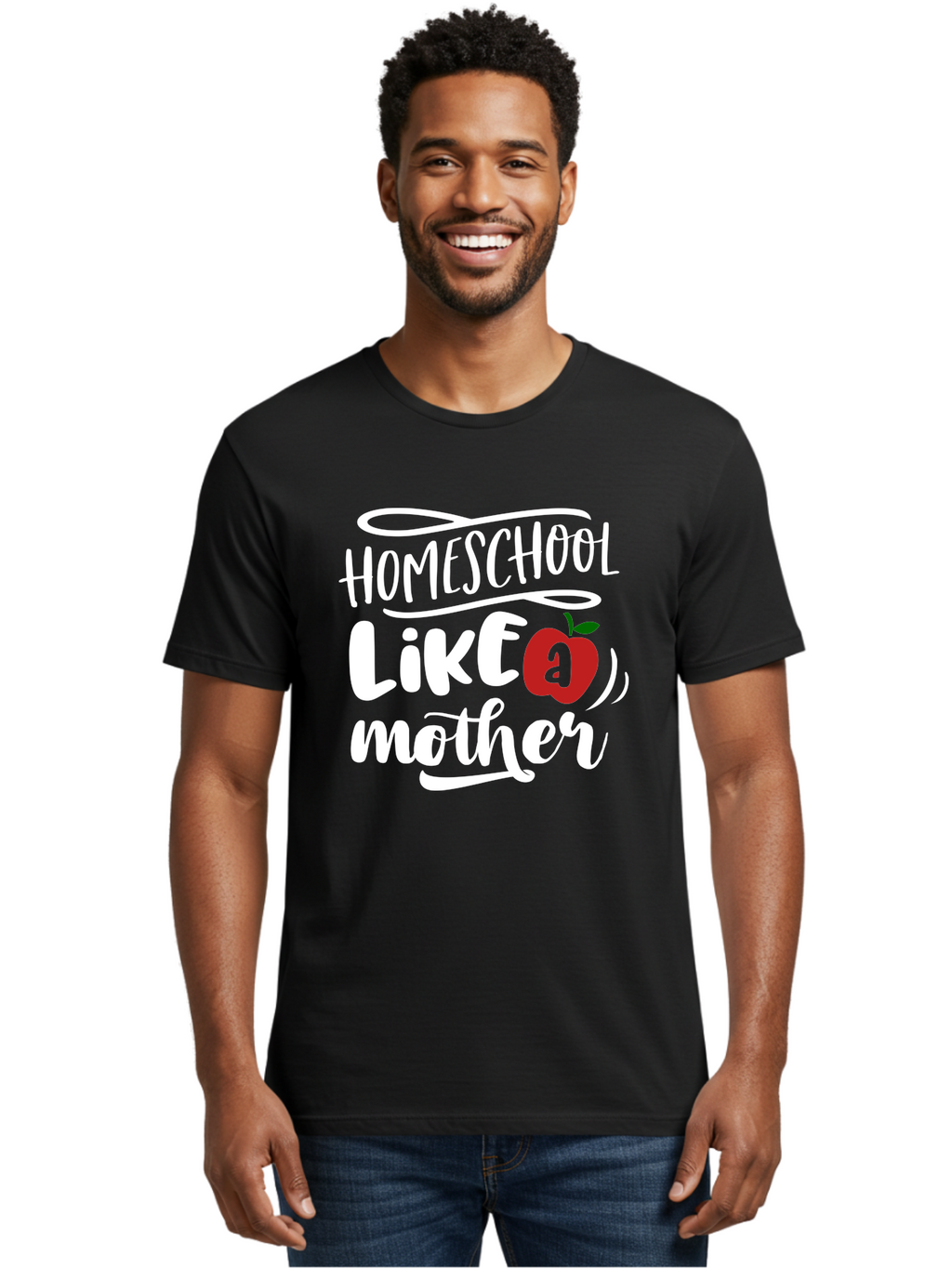 Homeschool-Like-Mother Men'S Graphic Tee, 100% Cotton, Comfortable Casual Summer Wear, Machine Washable, Homeschool, Homeschooling, Motherhood, Apple Symbol, Education, Learning, Parenting, Family, Inspirational Quote, Motivational Phrase Aab363