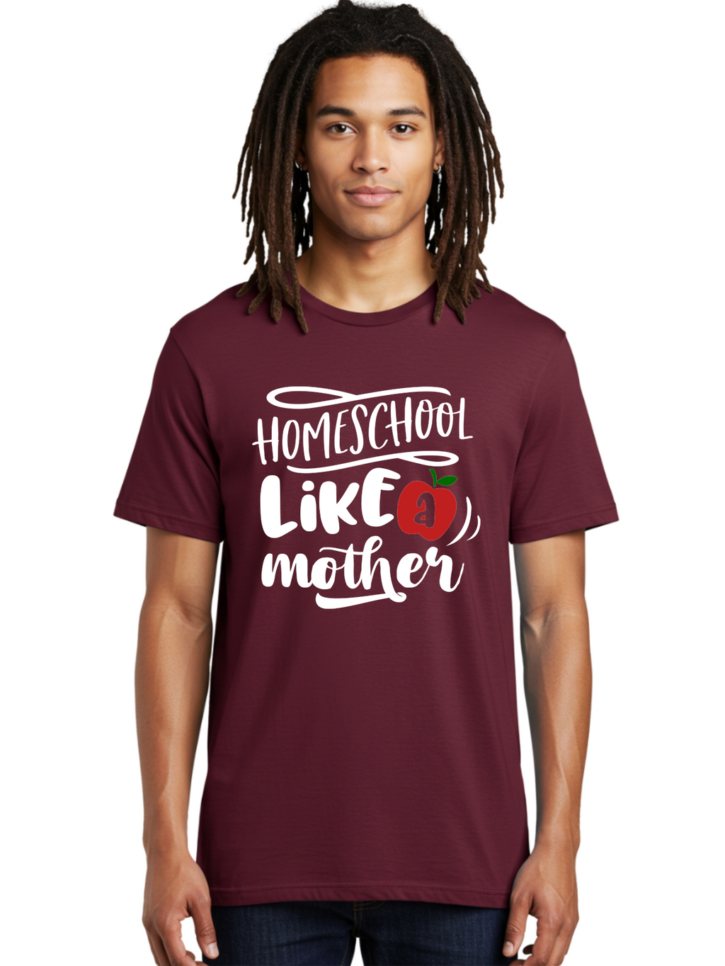 Homeschool-Like-Mother Men'S Graphic Tee, 100% Cotton, Comfortable Casual Summer Wear, Machine Washable, Homeschool, Homeschooling, Motherhood, Apple Symbol, Education, Learning, Parenting, Family, Inspirational Quote, Motivational Phrase Aab363