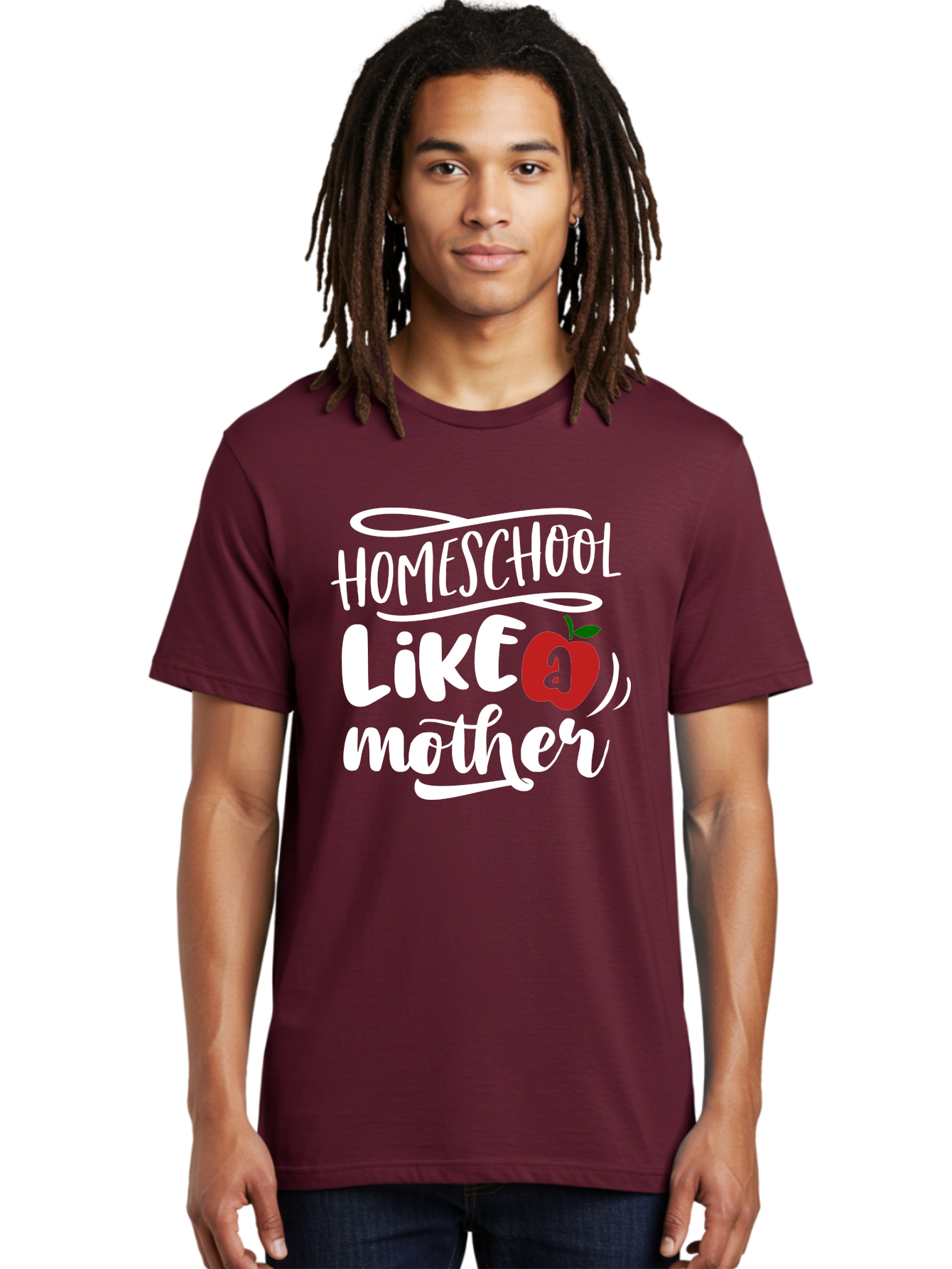 Homeschool-Like-Mother Men'S Graphic Tee, 100% Cotton, Comfortable Casual Summer Wear, Machine Washable, Homeschool, Homeschooling, Motherhood, Apple Symbol, Education, Learning, Parenting, Family, Inspirational Quote, Motivational Phrase Aab363