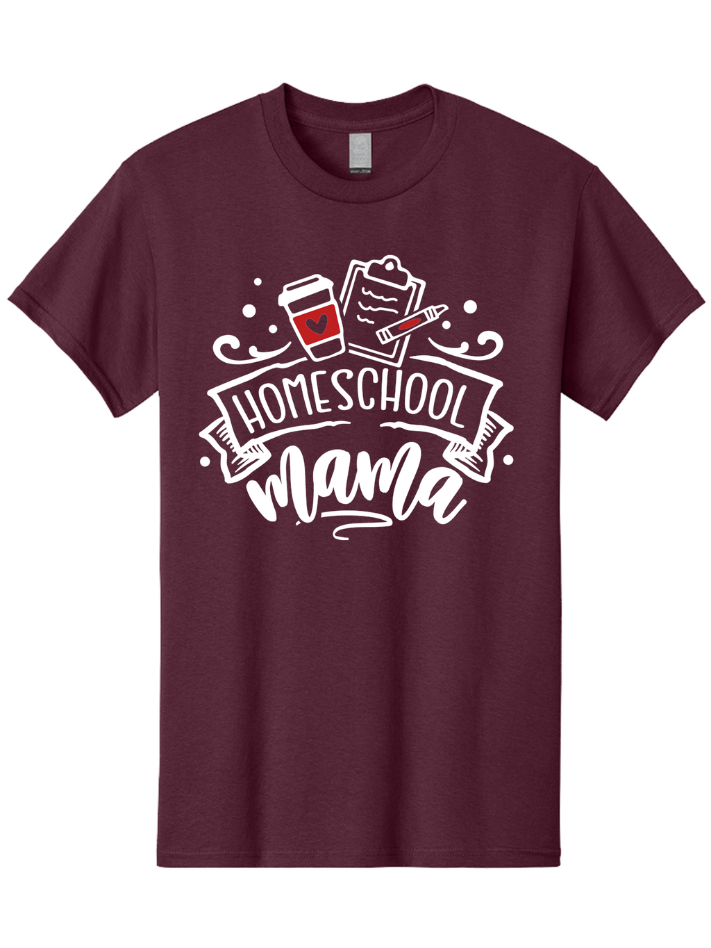 Homeschool-Mama-2 Men'S Graphic Tee, 100% Cotton, Comfortable Casual Summer Wear, Machine Washable, Homeschool Mama, Coffee Cup With Heart, Clipboard, Pencil, Educational Supplies, Home Education, Mom Life, Learning At Home, Teaching, Aab365