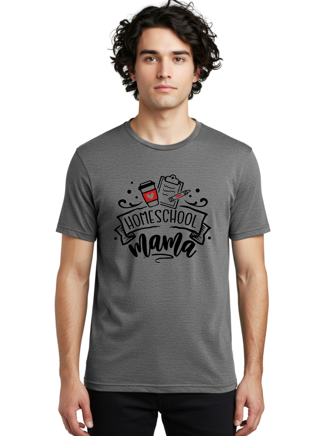 Homeschool-Mama-3 Men'S Graphic Tee, 100% Cotton, Comfortable Casual Summer Wear, Machine Washable, Homeschool Mama, Coffee Cup, Clipboard, Pencil, Homeschooling Resources, Education At Home, Motherhood, Learning Together, Coffee For Moms Aab366