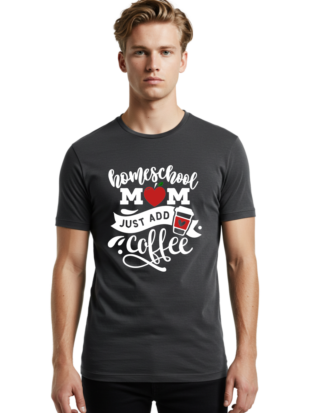 Homeschool-Mom-2 Men'S Graphic Tee, 100% Cotton, Comfortable Casual Summer Wear, Machine Washable, Homeschool Mom Quote, Funny Mom Quote, Coffee Cup Design, Mom Life, Homeschooling, Mom Humor, Parent Teacher, Coffee Lover Aab369