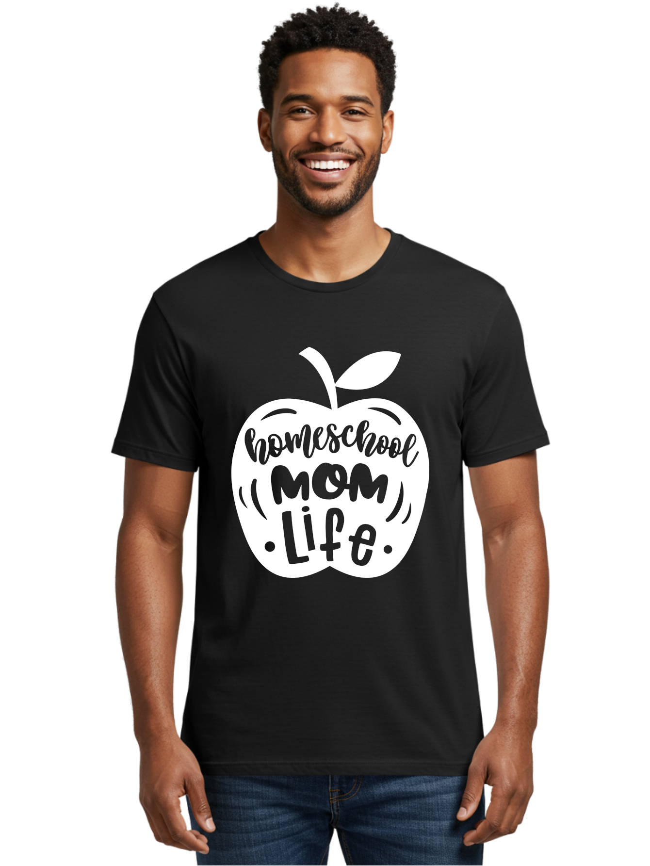Homeschool-Mom-Life-1 Men'S Graphic Tee, 100% Cotton, Comfortable Casual Summer Wear, Machine Washable, Homeschool Mom Life, Apple Graphic, Homeschooling, Mom Life, Education, Parenting, Teaching, Learning, Green Apple Aab373